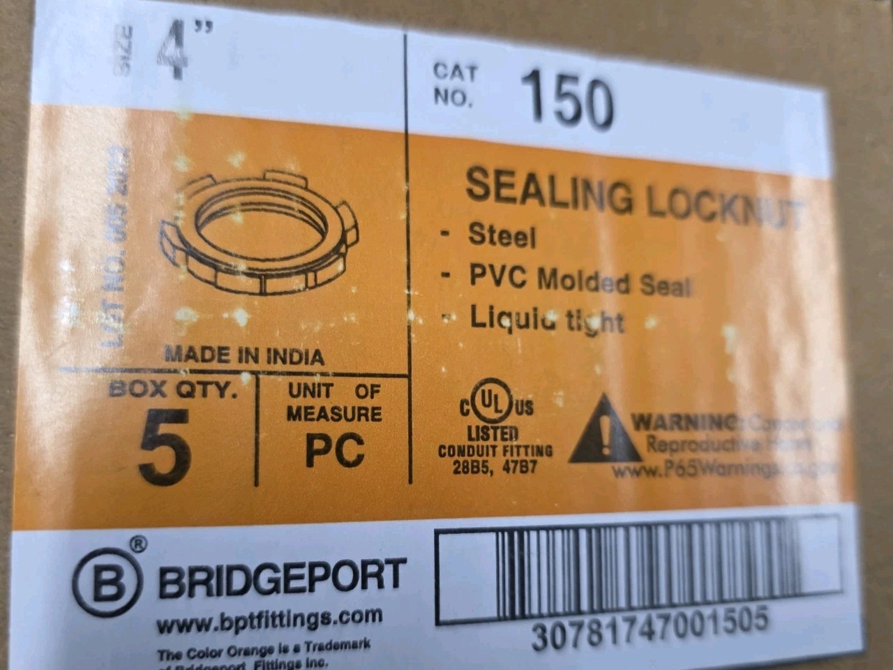 (5 Pack) Bridgeport Steel Sealing Locknut 4″