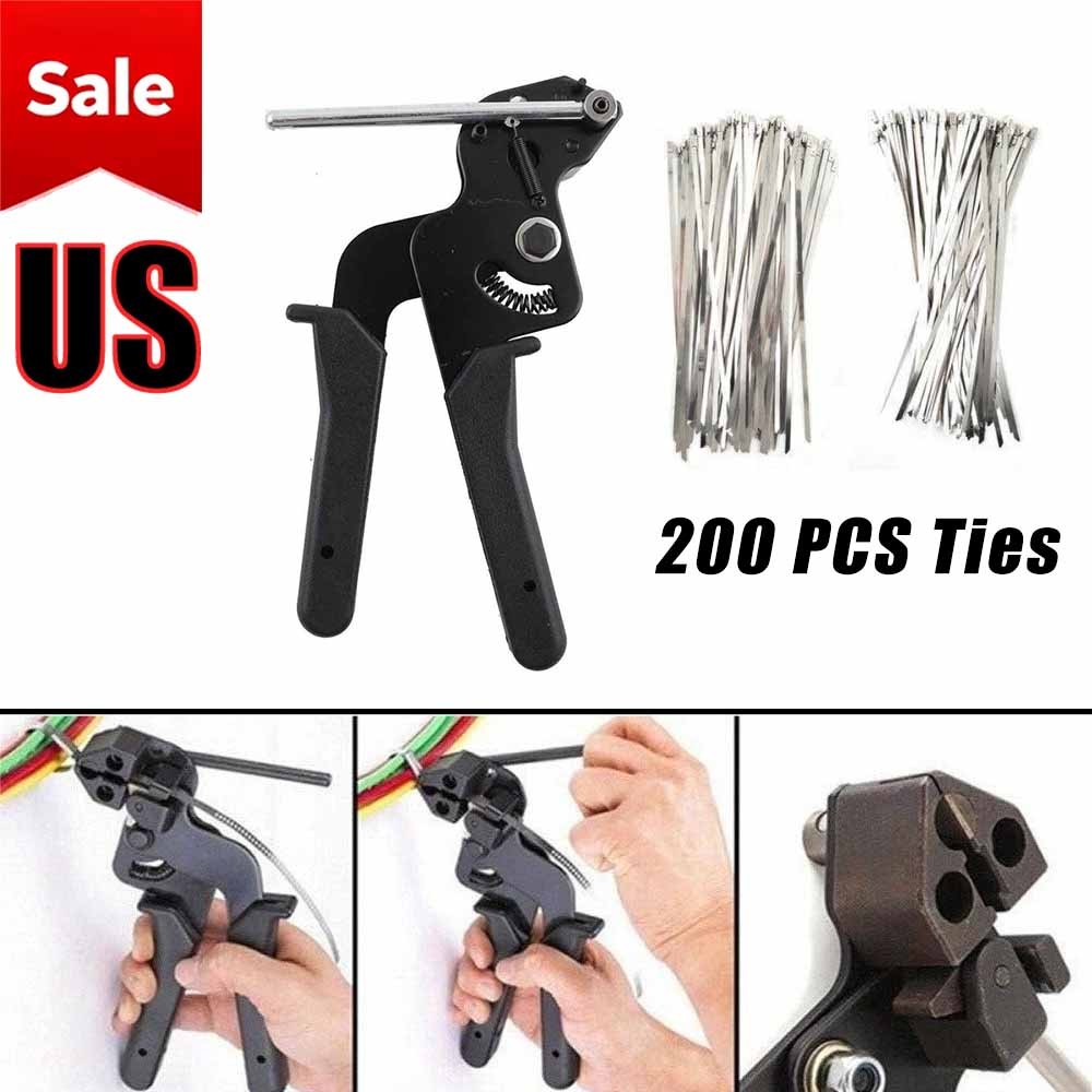 Stainless Steel Zip Ties Gun Kit Cable Tie Tool With 200pcs Metal Zip Ties
