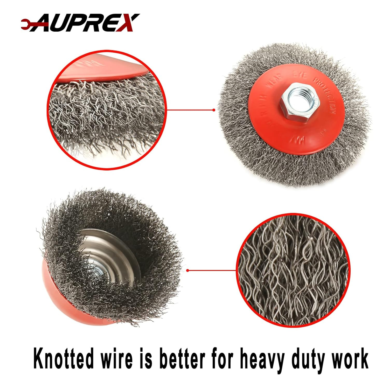 AUPREX 4 Pack Wire Wheel & Cup Brush Set for 4 1/2 Angle Grinder, 5/8″-11 Thread