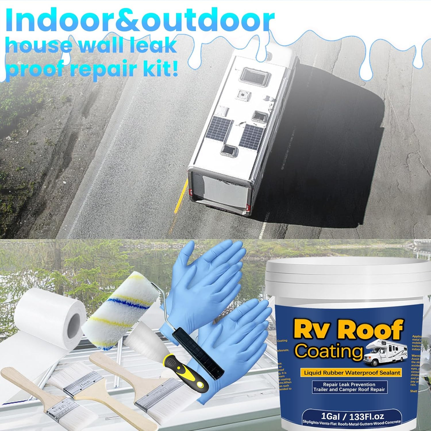 1Gal/133Fl.Oz Liquid Rubber Rv Roof Coating White Waterproof Sealant Camper Roof
