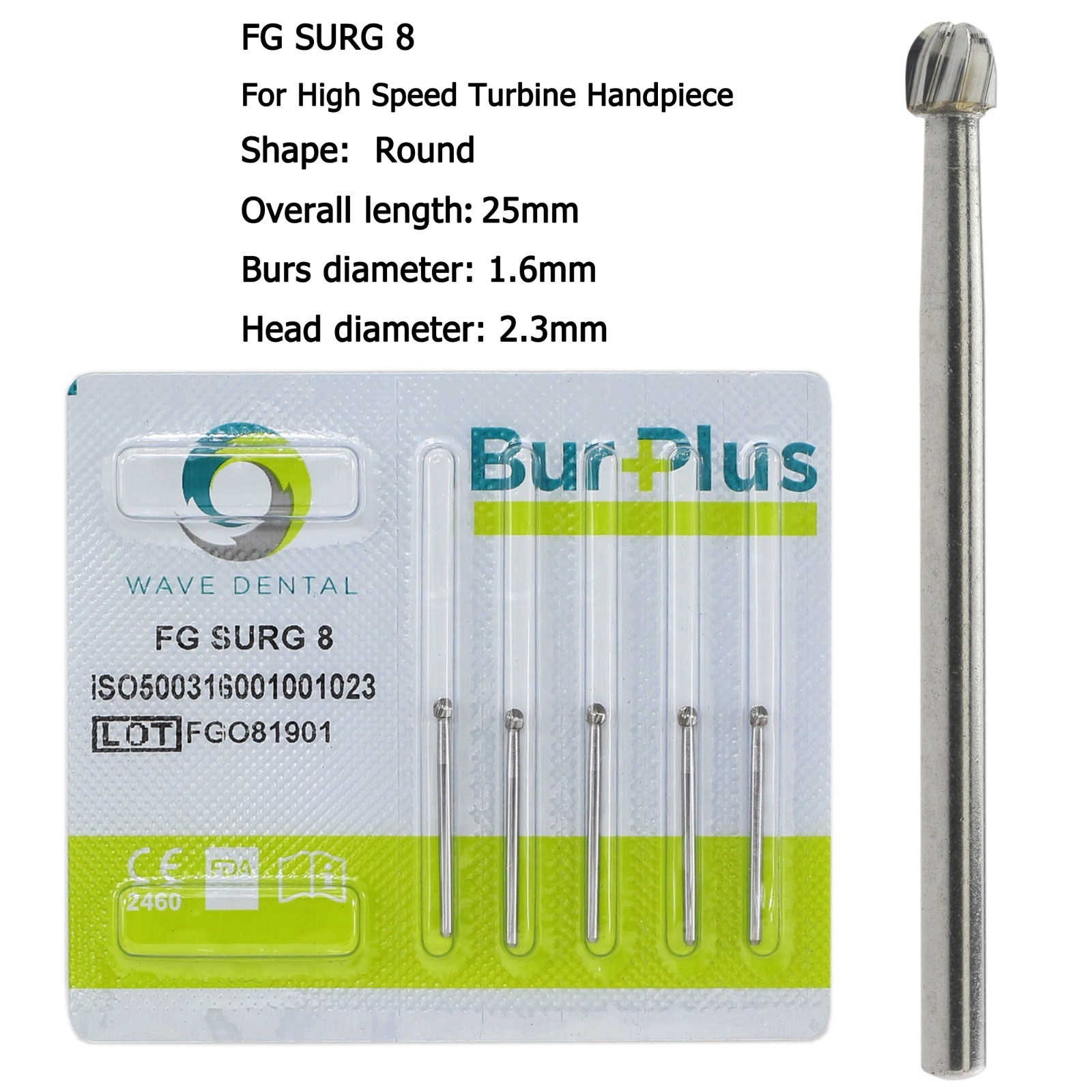 WAVE Dental Round Surgical Burs Carbide Bur High Speed Long FG / FG SURG 2 4 6 8