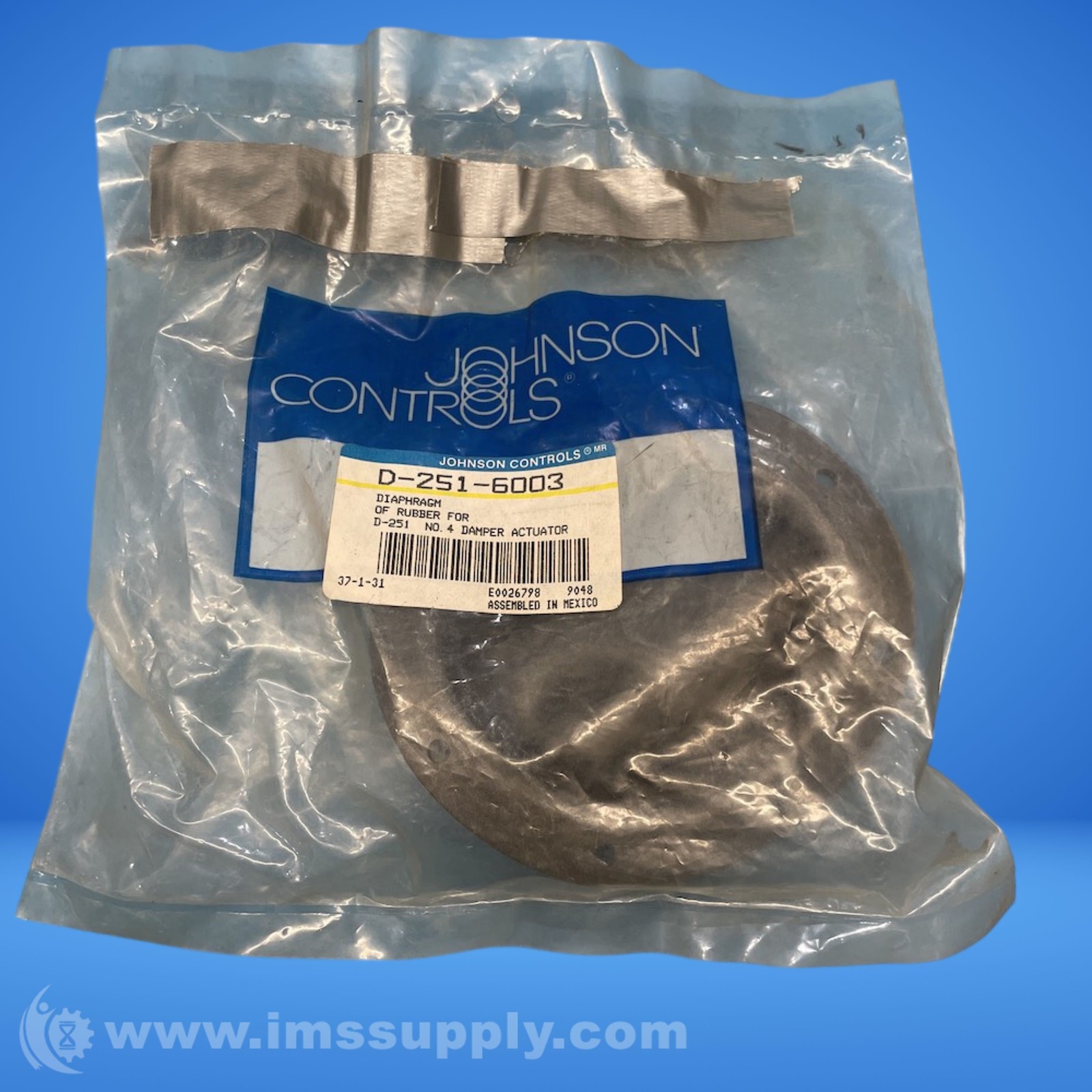 Johnson Controls D-251-6003 Rubber Diaphragm FNOB