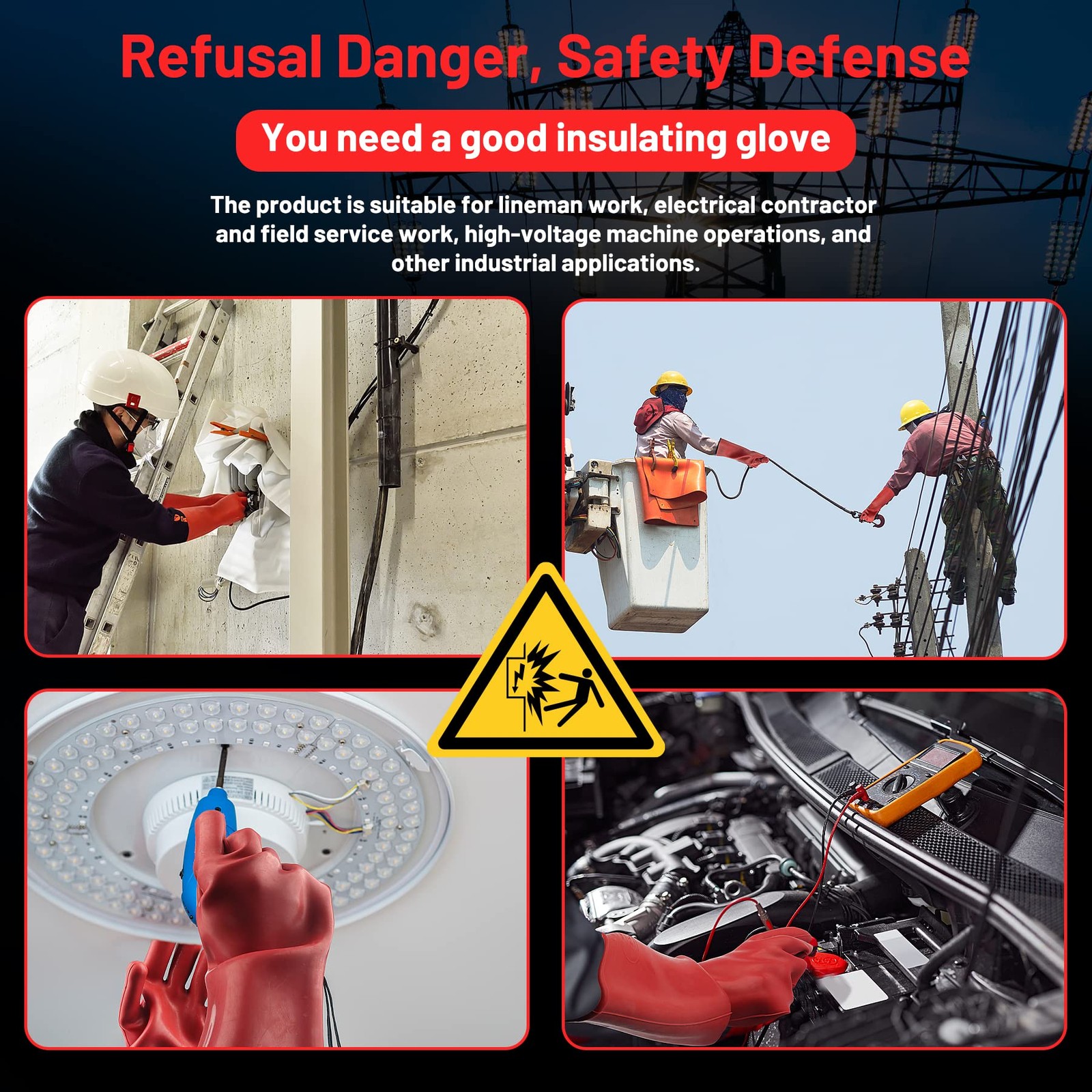 Insulating Gloves For High Voltage Electrical Work 1.8mm-Thickness One Size