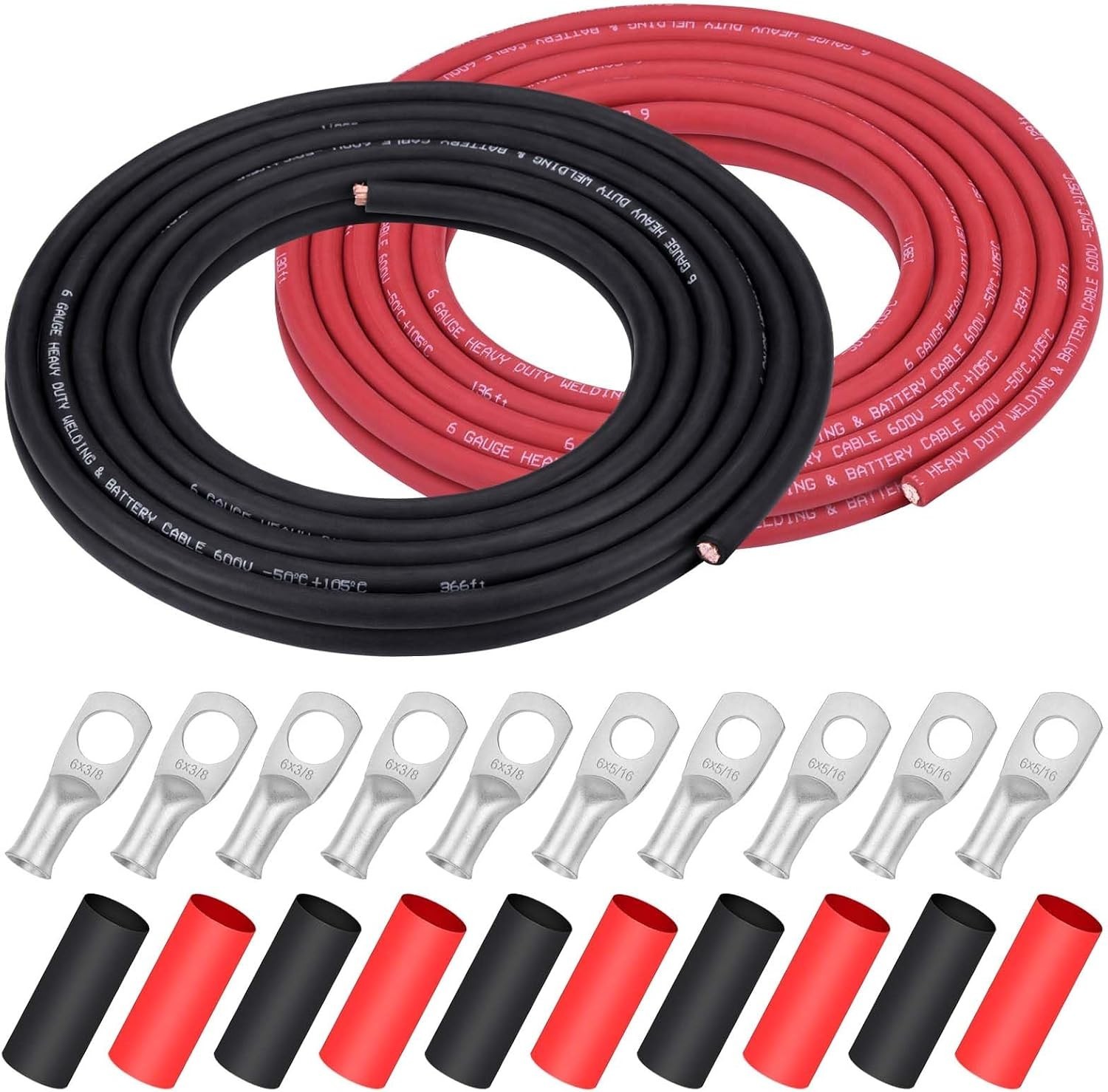 Ultra-Flexible Copper Welding Battery Wire 6 AWG – 20 ft Black & Red Duo Pack