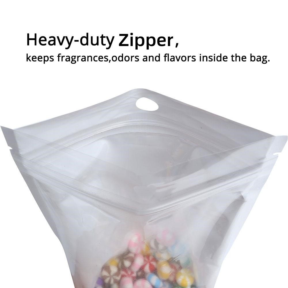 Custom Design Flat Glossy Zipper Pouches | Clear Front White Back Snack Storage