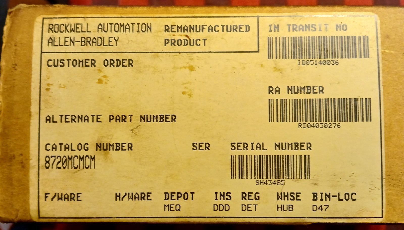Allen-Bradley/Rockwell Automation 8720 MCMCM Main Control Module