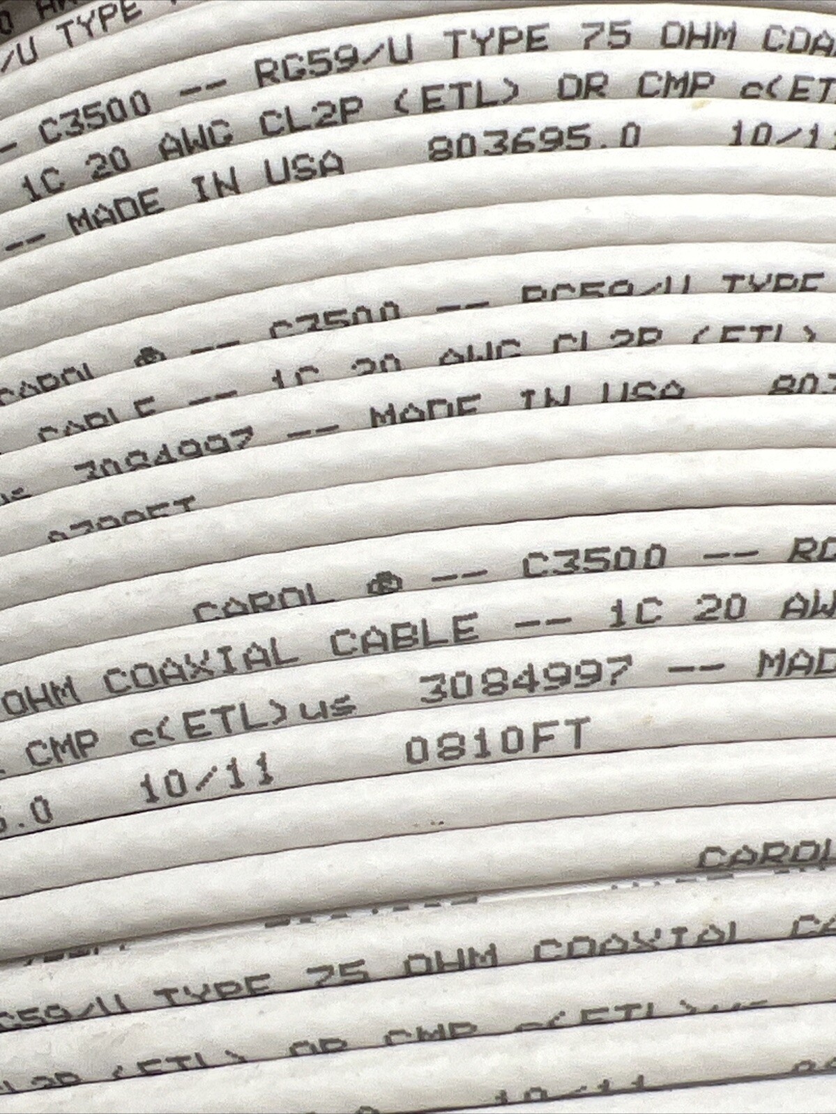 700ft + Spool Carol Coaxial Cable 20 AWG Natural C3500.41.86, 25lbs