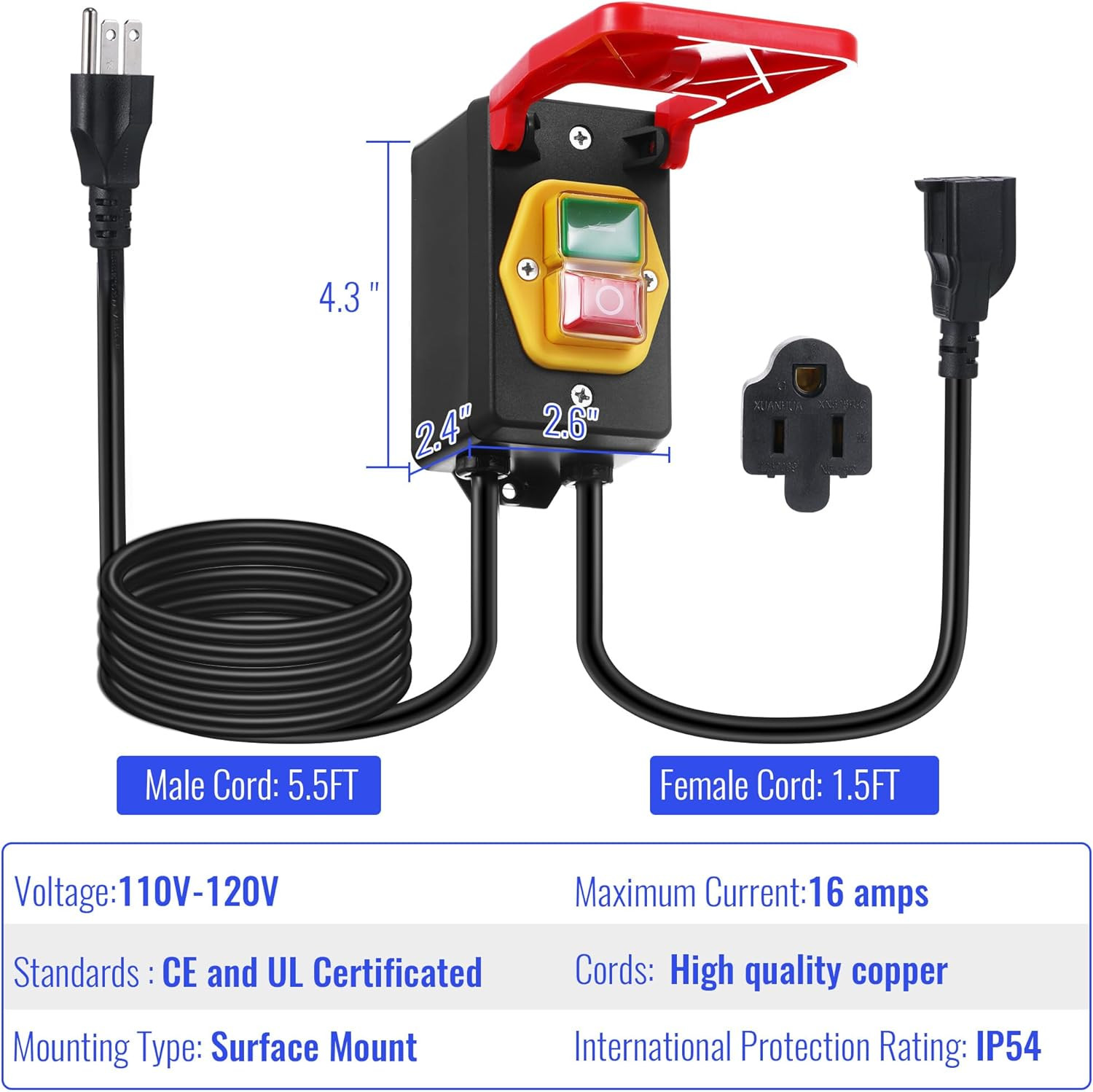 1 Pack 120/230V Single Phase On/0Ff Switch, 120V 2HP Router Table Switch with La