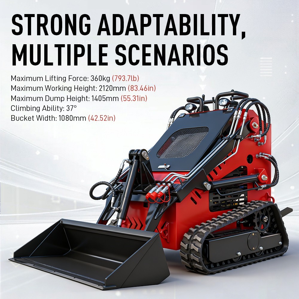 13.5HP Hydraulic Mini Skid Steer Loader Stand-on Track Gas Guided Drive Garden