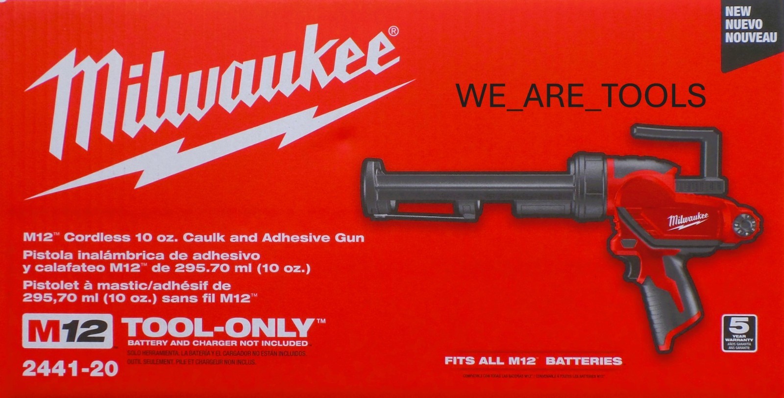 New In Box Milwaukee 2441-20 M12 10 oz Caulk & Adhesive Gun Cordless 12 Volt