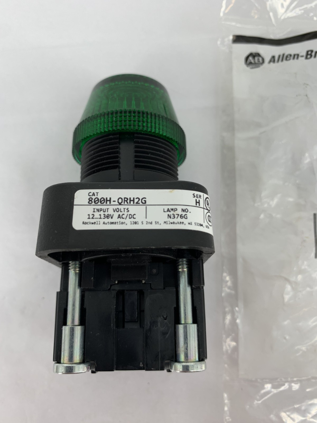 Allen-Bradley 800H-QRH2G Pilot Light Green w/800TC-N374 Power Module 12-130VAC