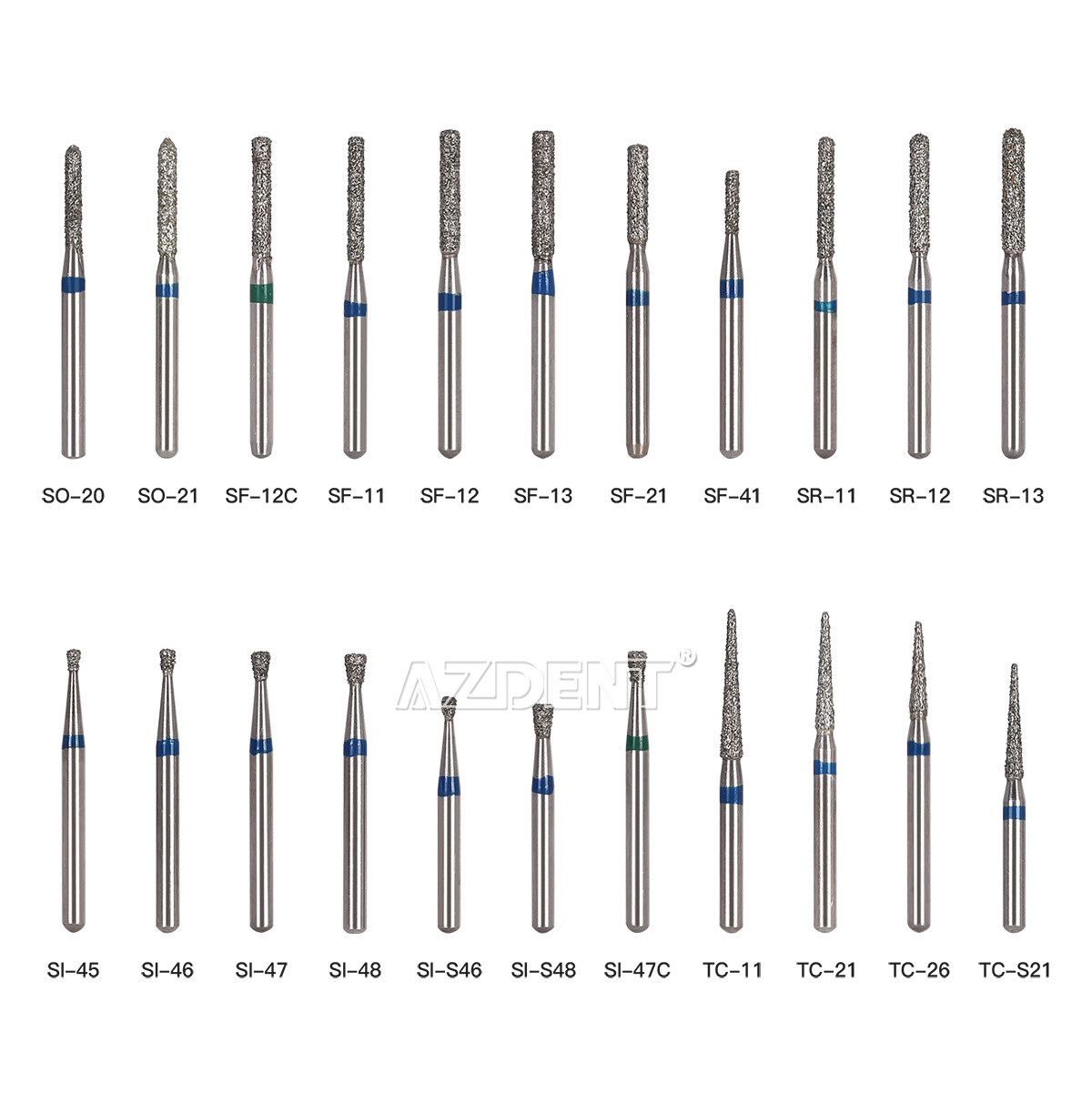 5PCS AZDENT Dental Diamond Burs Friction Grip For High Speed Handpiece Turbine