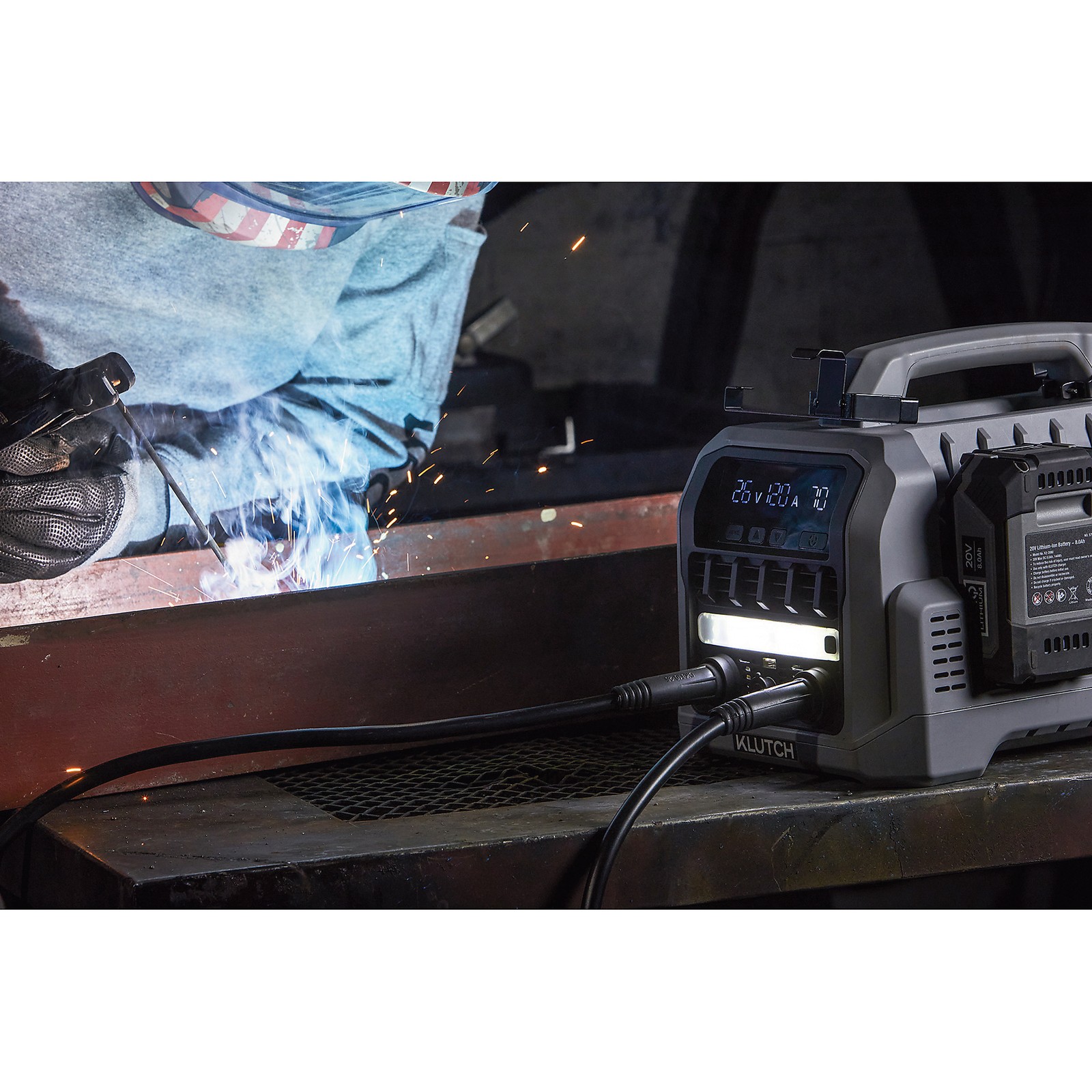 Klutch Cordless Welder Kit, KLiQ 20V, 200 Amps, 4-Pack 8.0Ah Batteries,