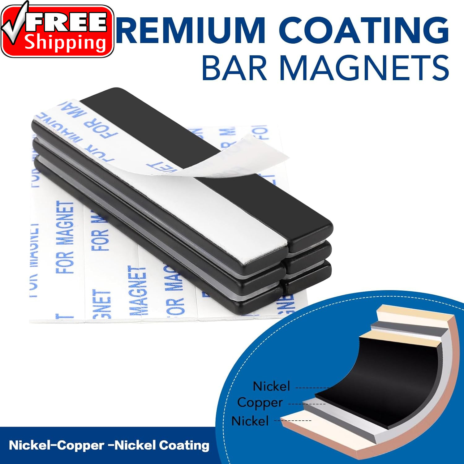 Strong Neodymium Black Magnets Bar, 12 Pack Powerful Rare Earth Magnets with Dou