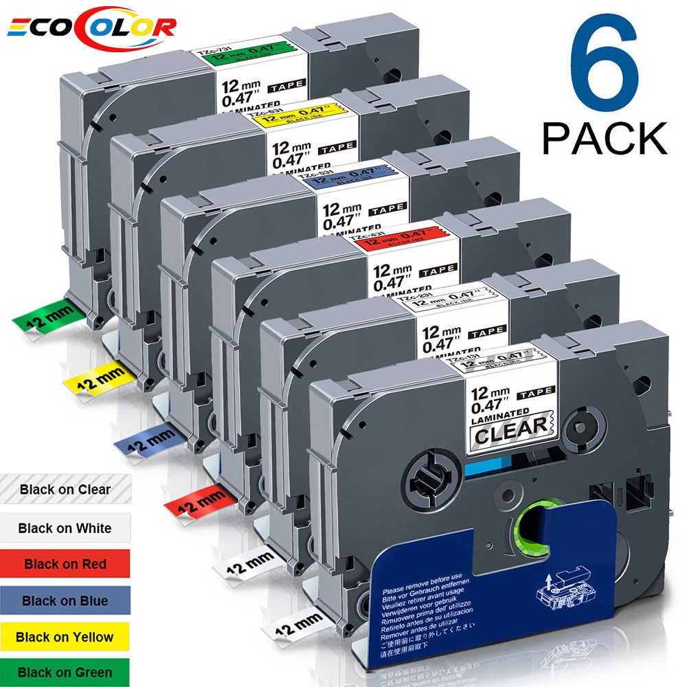 6PK Label Maker Tape 12mm Laminated fit for Brother P-Touch TZ TZe-231 PT-D210