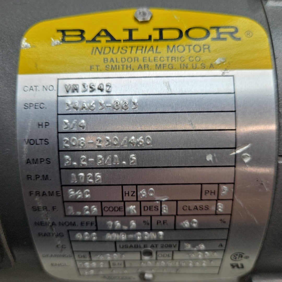 Baldor VM3542 Reliance Industrial Motor 3/4 Hp 3Ph 1725Rpm 208-230/460 Used LT4