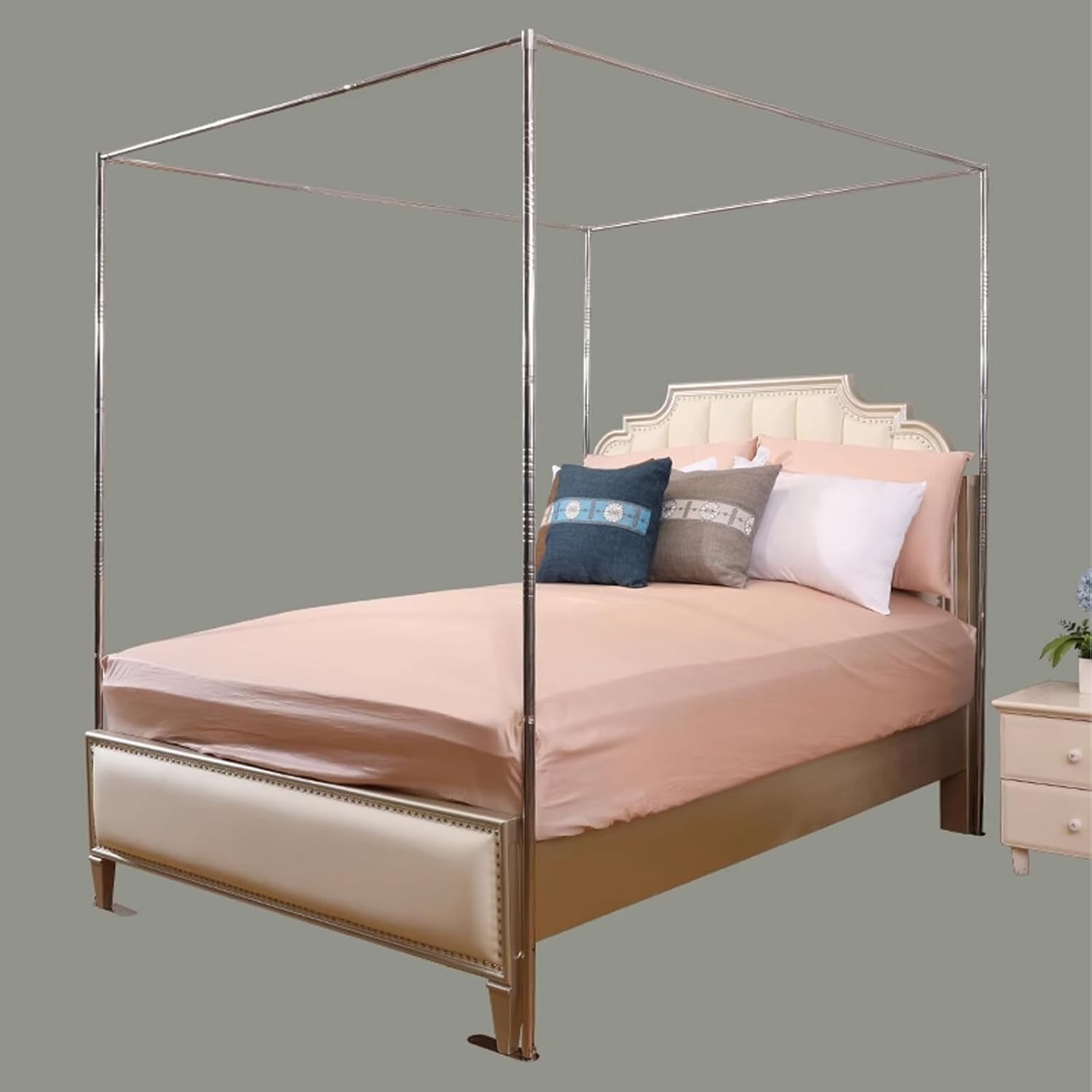 Canopy Bed Frame Full, Stainless Steel Four Corner Bed Canopy Poles Mosquito Net