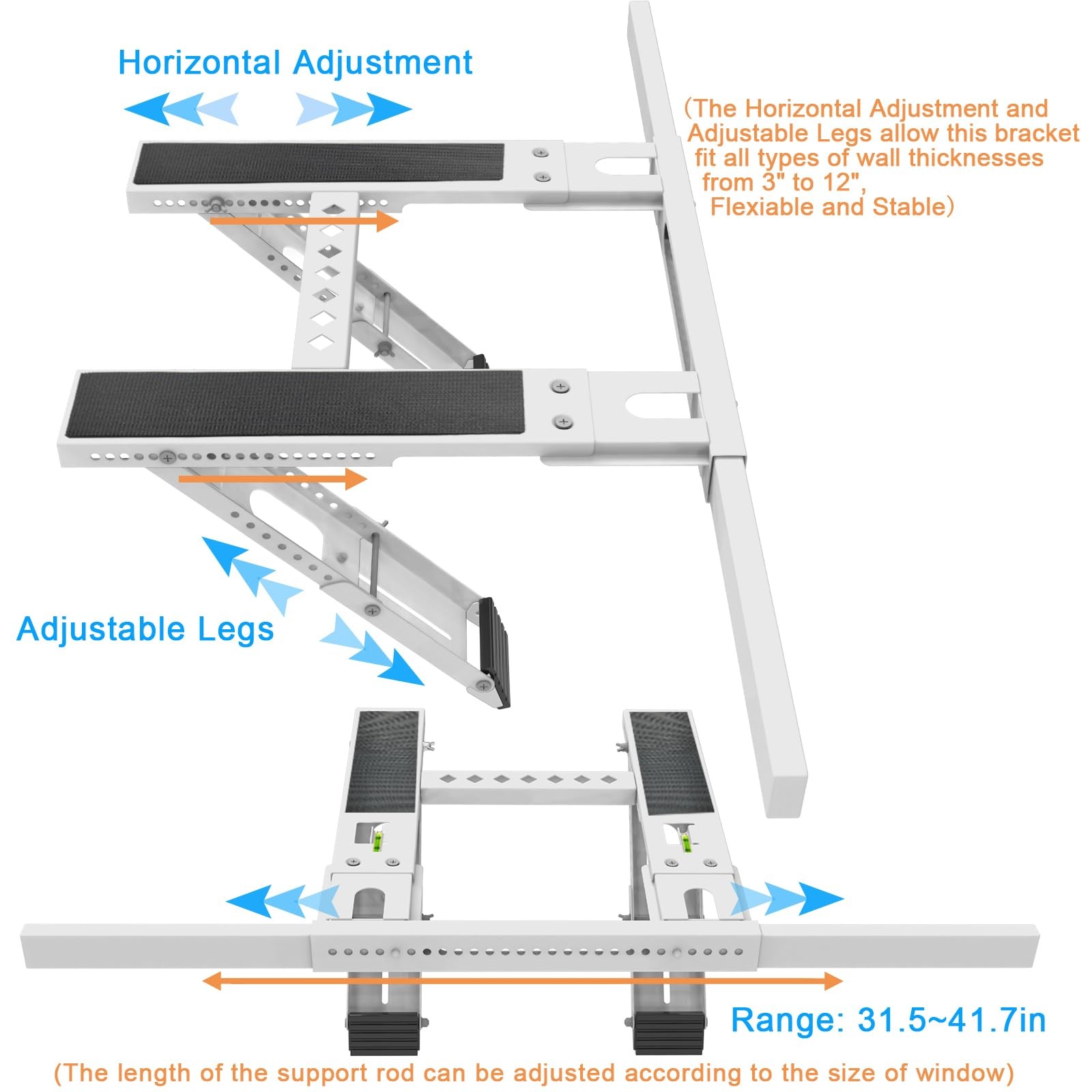 Universal Window Air Conditioner Support Bracket, No 31.5″ to 41.7″, White
