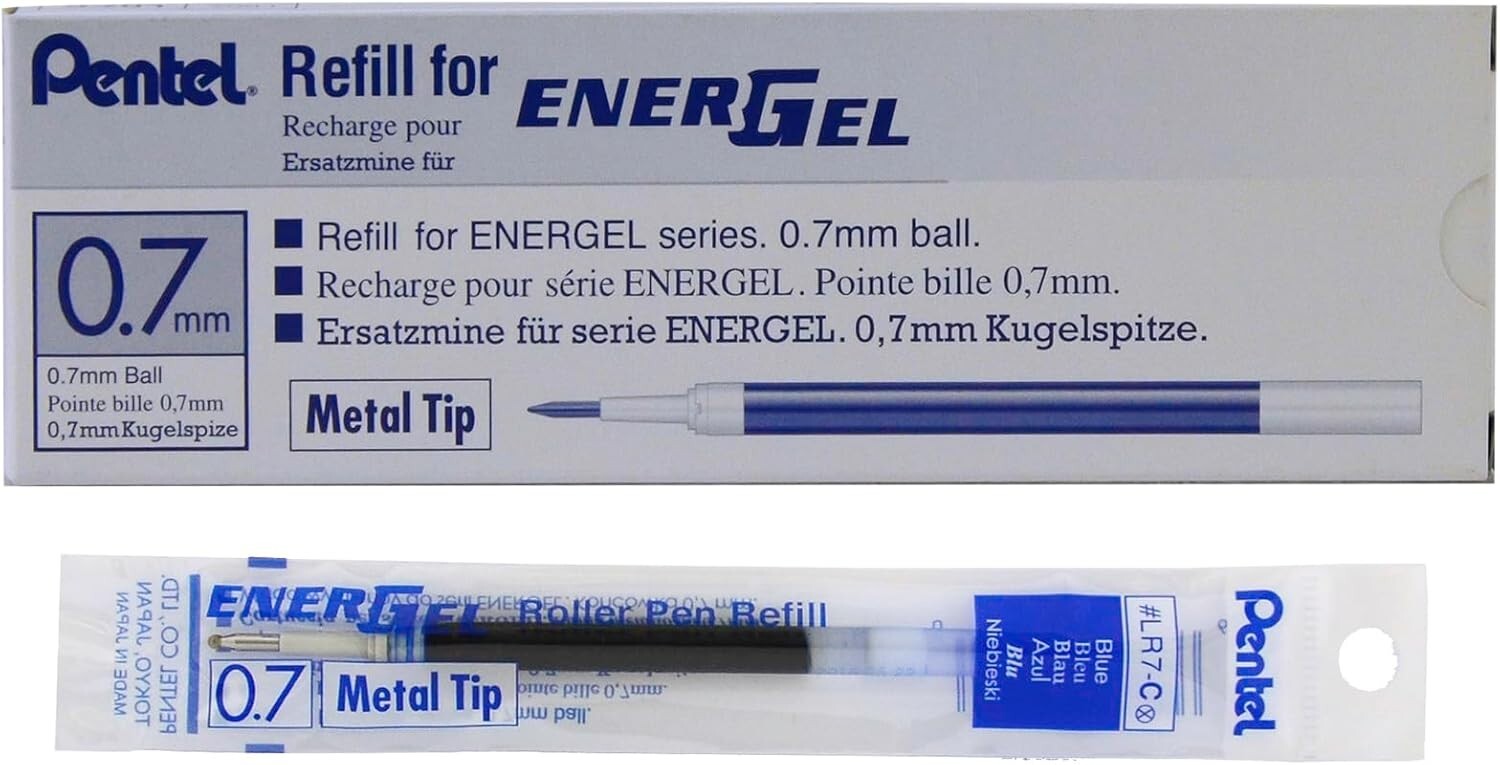 Pentel Refill Ink for EnerGel Liquid Gel Pen, 0.7mm, Blue Ink, Box of 12