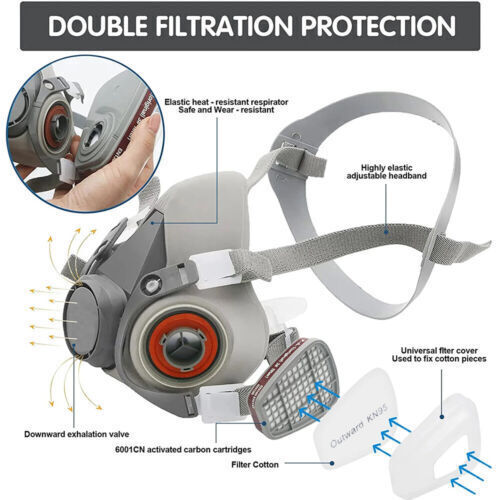 7 IN 1 Gas Mask Half Face Respirator Paint Spray Chemical Facepiece Safety 6200