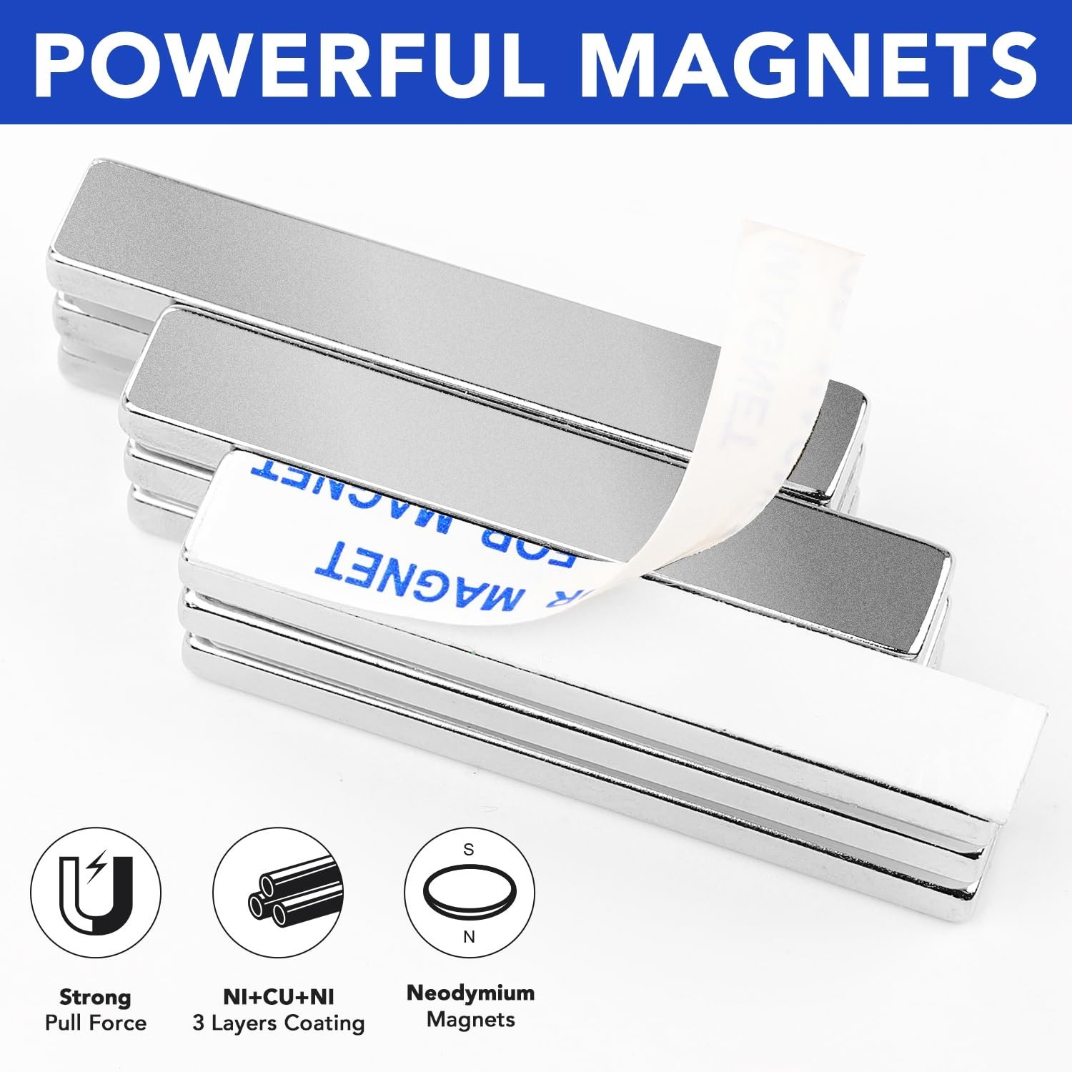 Strong Magnet Strips Heavy Duty – Rare Earth Magnets with Adhesive – Pack of 6