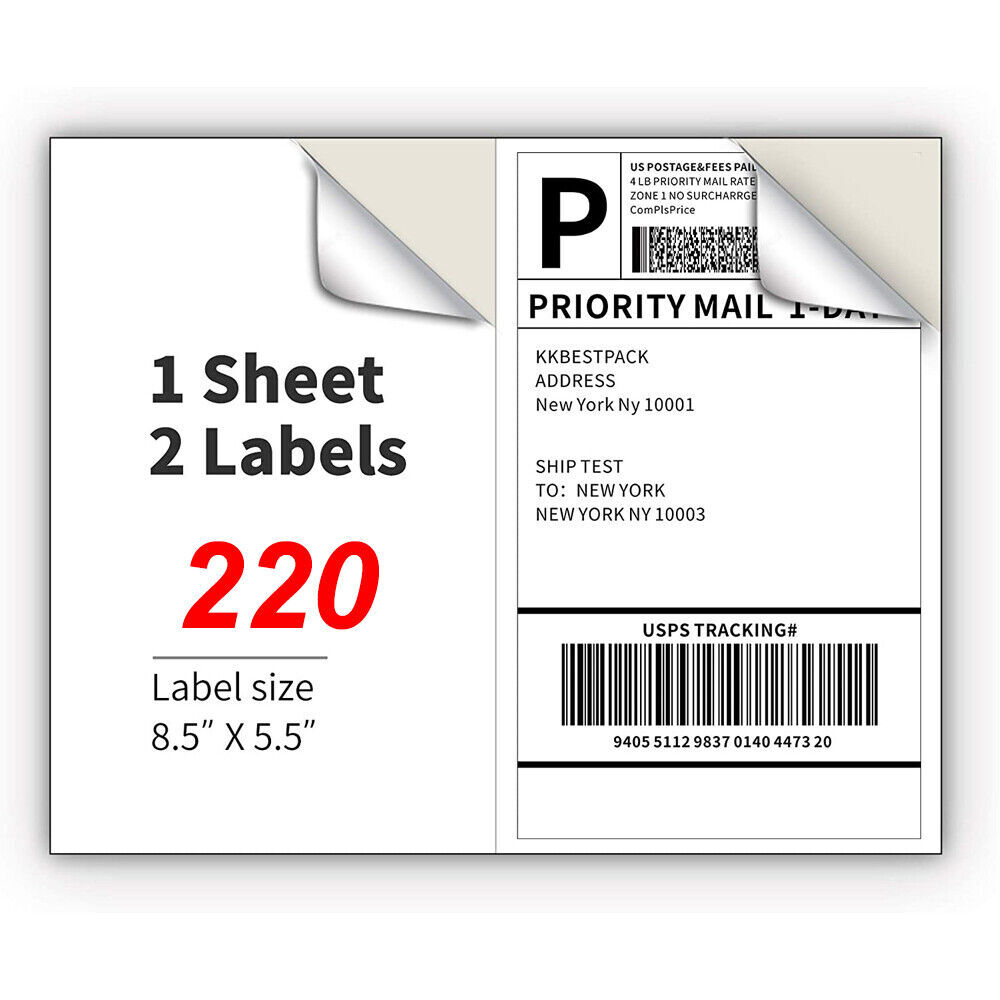 Shipping Labels 2 Per Sheet for Laser & Inkjet Printers 8.5″ x 5.5″Address Label
