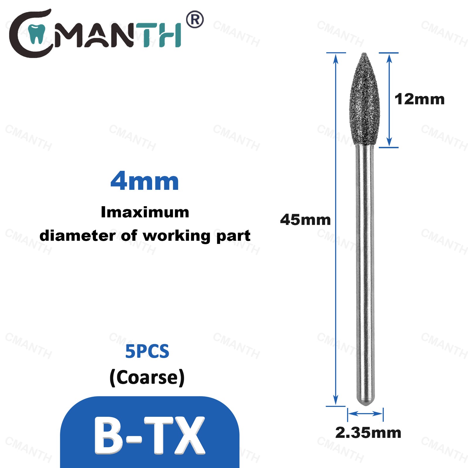 Dental Low Diamond Bur Teeth Polishing For Low Speed Handpiece HP Dia.2.35mm 5Pc