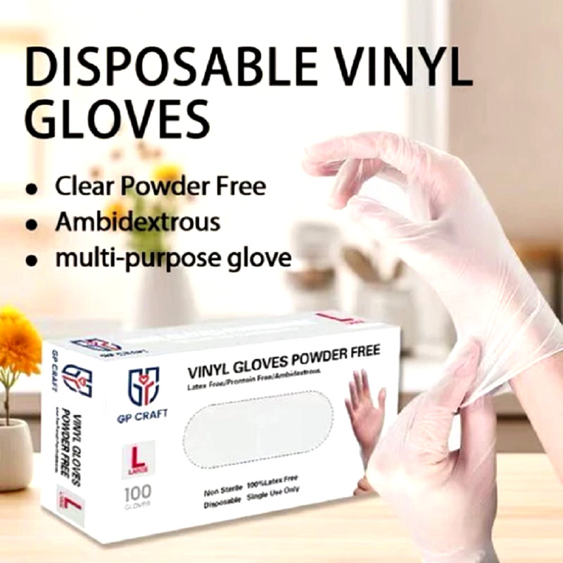 100pcs Vinyl Synthetic Exam Gloves 4-mil Powder-Free Latex-Free Non-Sterile