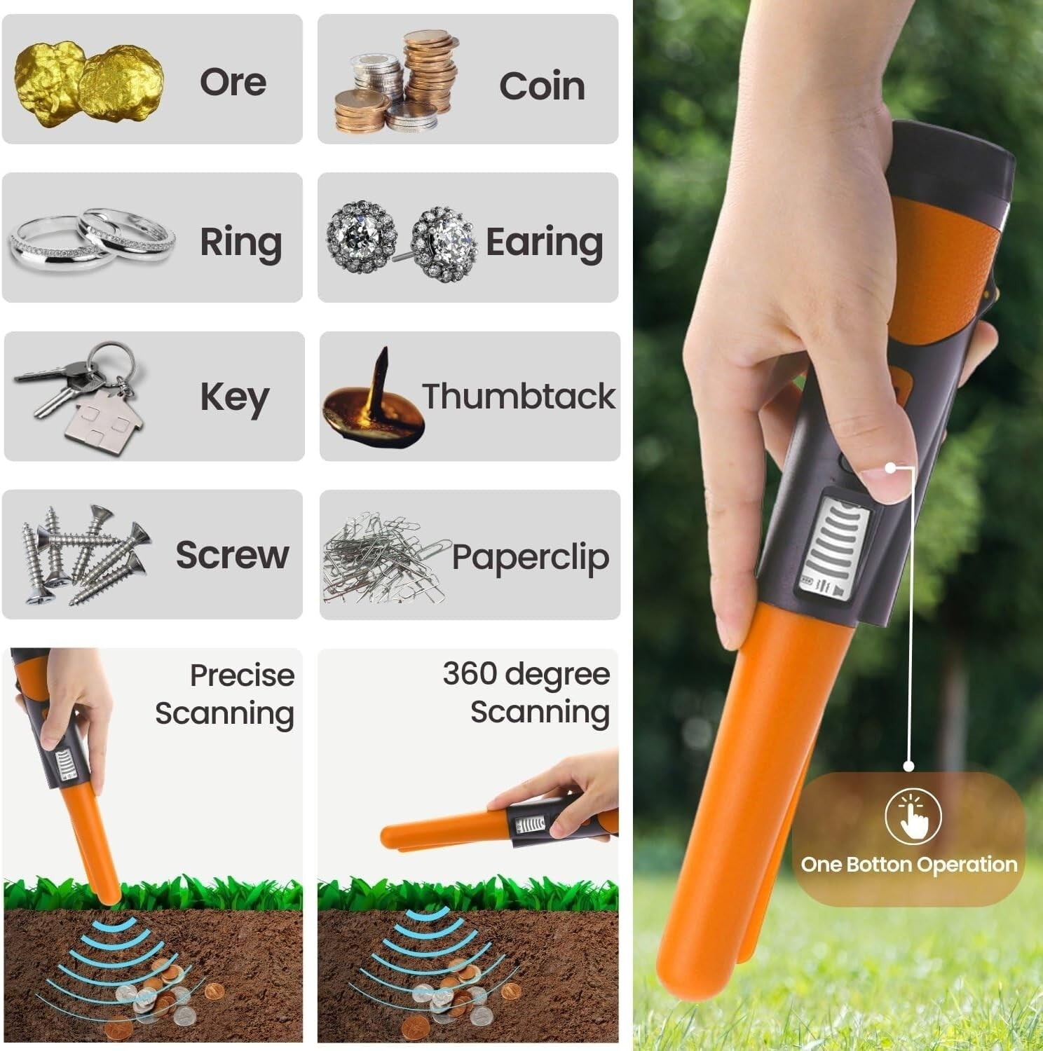 Metal Detector Pinpointer for Adults & Kids,Waterproof, 360°Detection Handheld P