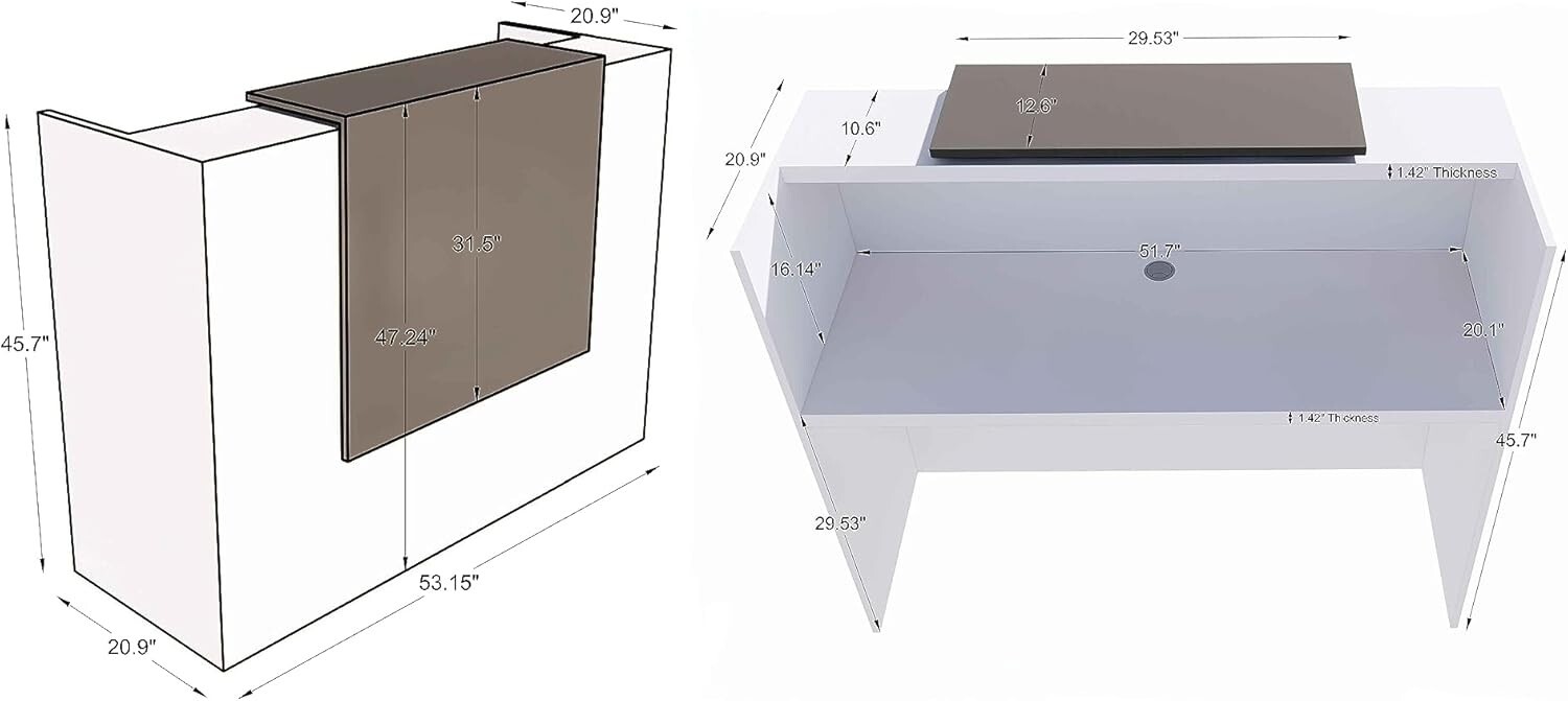 53″ Modern Reception Desk, Transaction Counter Top Laminate Standing Front Table