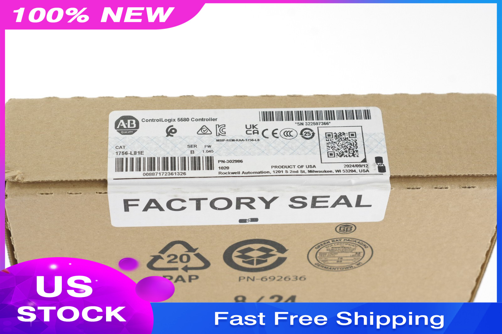 2024-25 Allen-Bradley 1756-L81E /B ControlLogix Processor – New Suplus (Sealed)