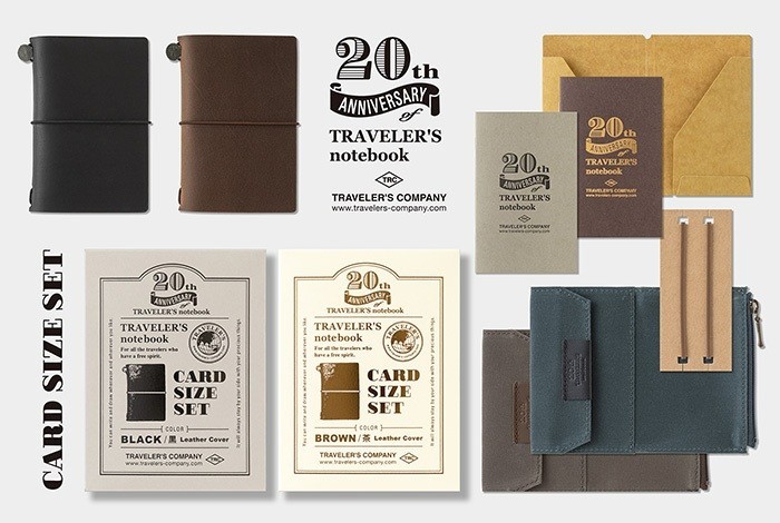 Traveler’s Notebook Card Size 20th Anniversary Set Leather Brown Black Japan NEW