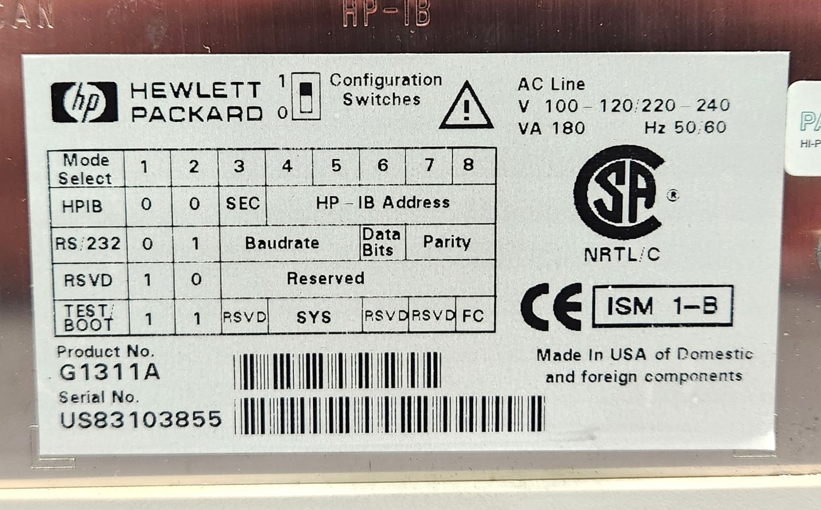 Hewlett Packard Series 1100 G1311A QuatPump HPLC Unit 100-240V AC Power Tested