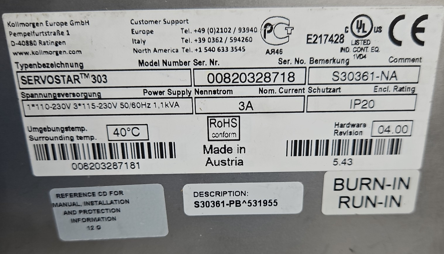 Kollmorgen SERVOSTAR 303 S30361-PB Servo Drive Motor Control System Module