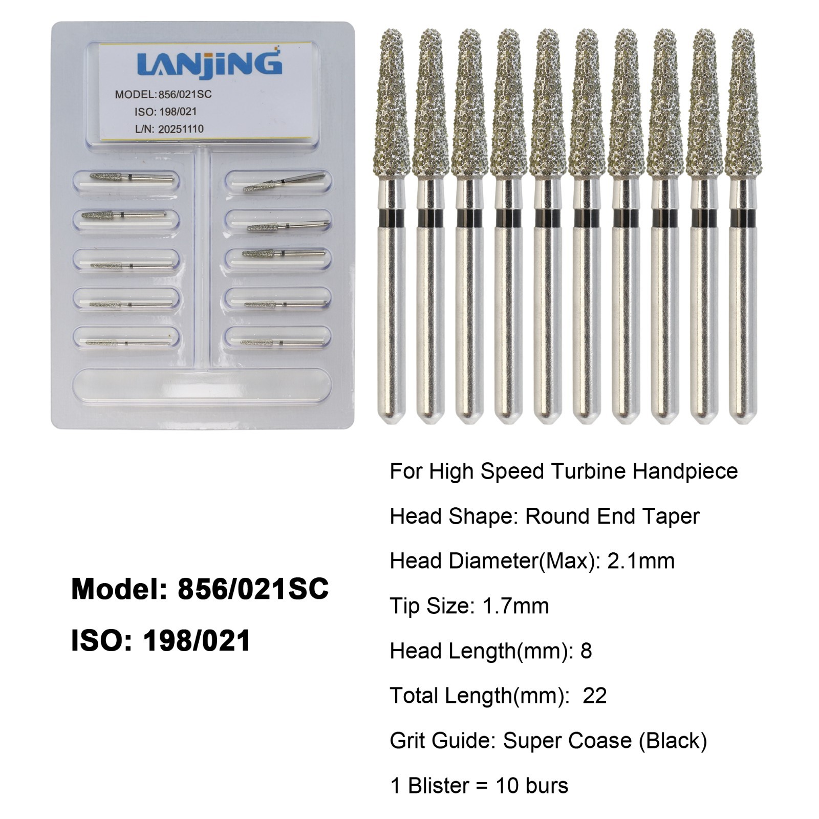 Dental Diamond Burs FG Round End Taper Bur Super Coarse Fine High Speed 856 850