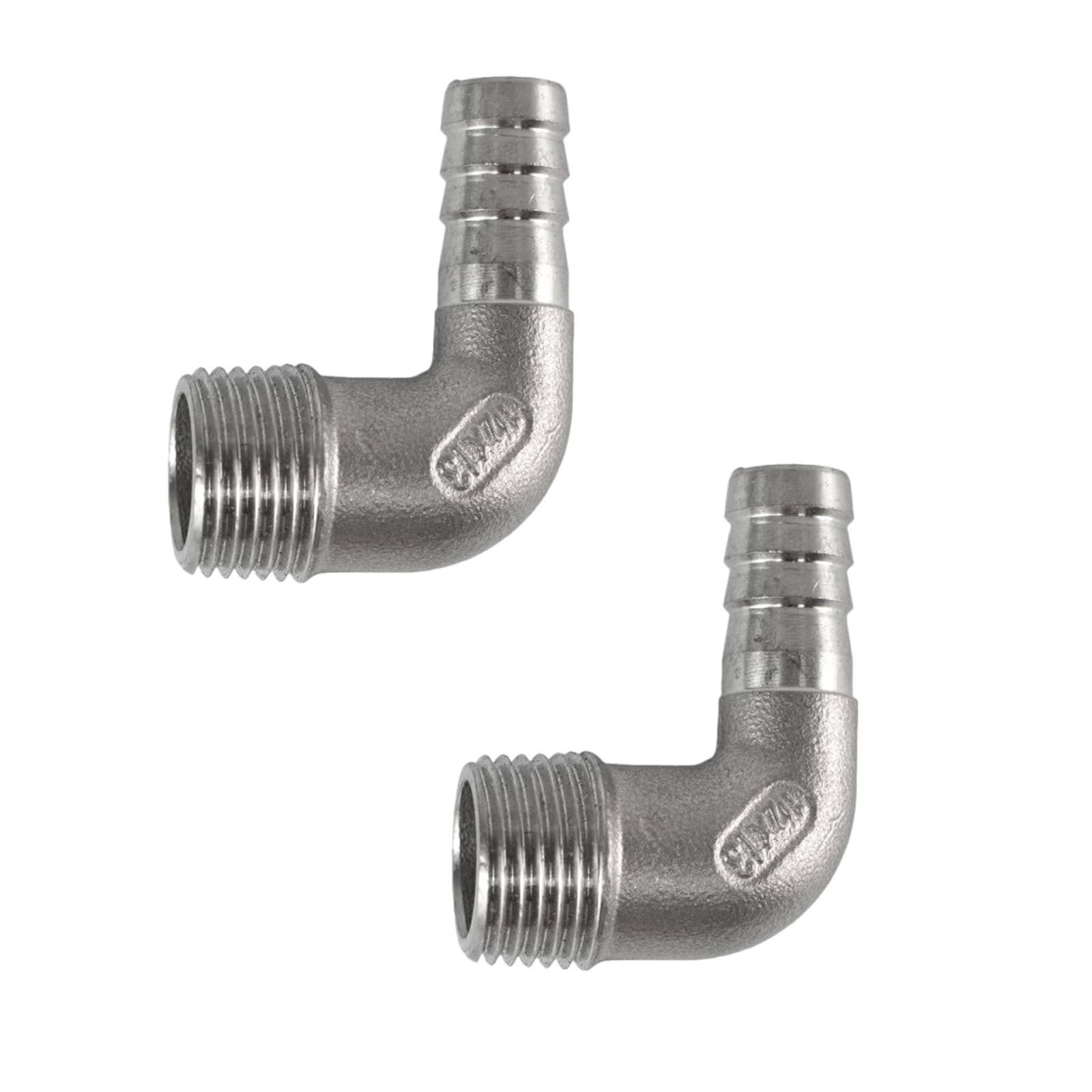 2-Pack 1/2 inch Hose Barb x 1/2 inch Male NPT Adapter – Stainless Steel 90-Degre