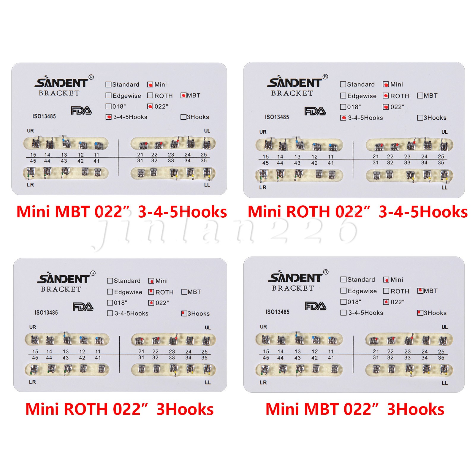 10 Packs Dental Metal Brackets Brace Mini/Standard Roth/MBT Slot.022 3/345 Hooks