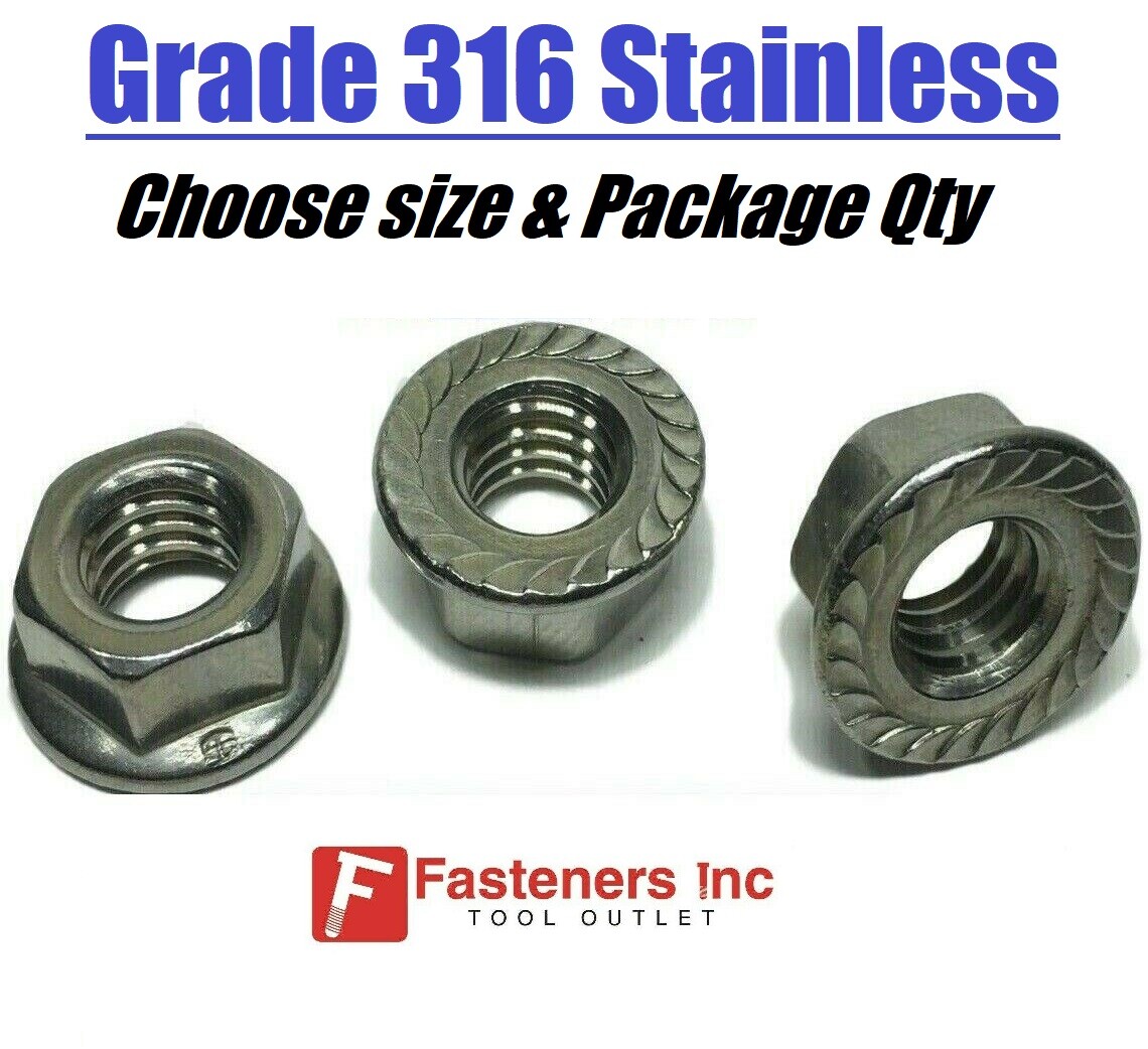 (All Sizes & Qty’s) Grade 316 Stainless Steel Serrated Flange Lock Nuts