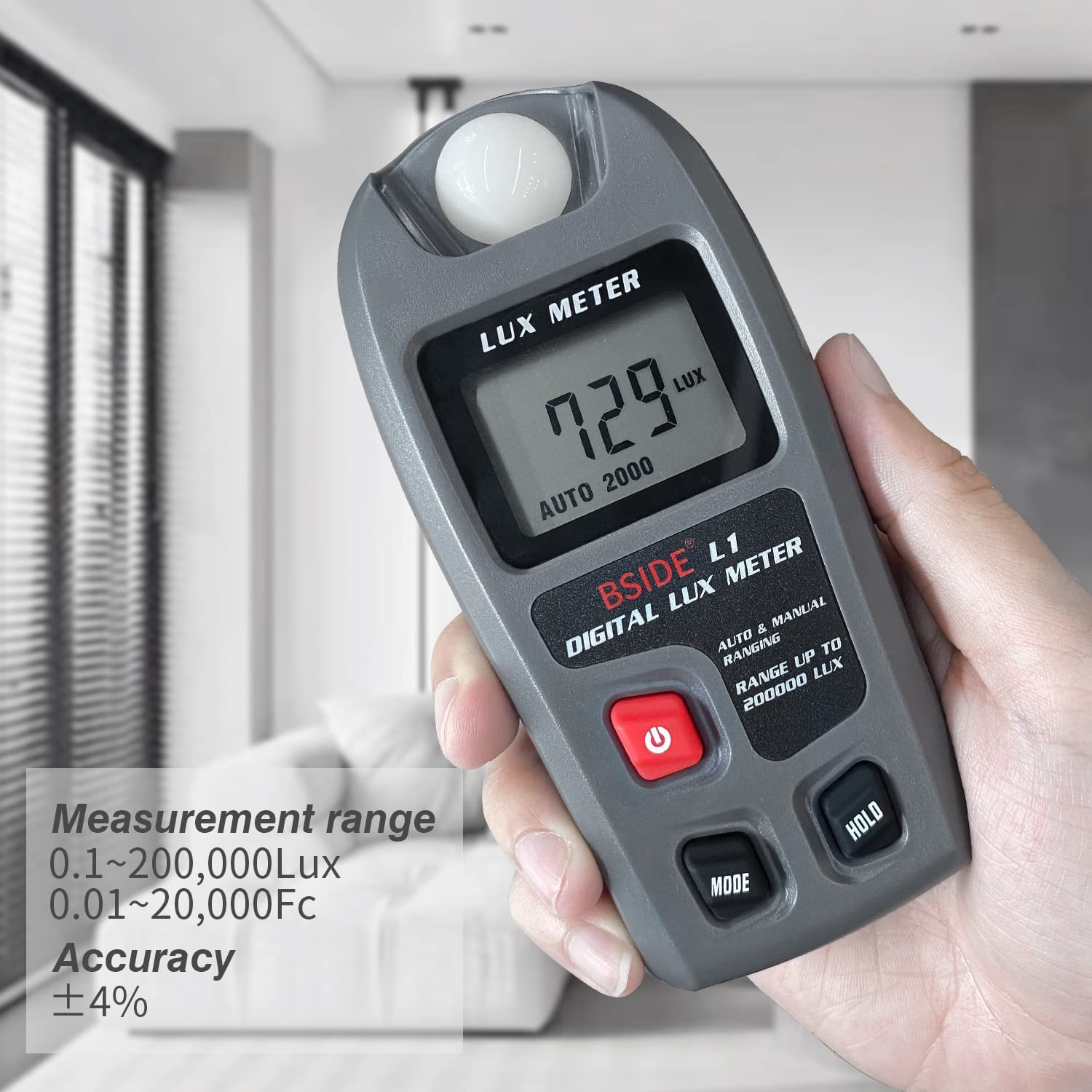 BSIDE Digital Light Meter Lux Tester Illuminance Luxmeter, 0-200,000 Lux Portabl