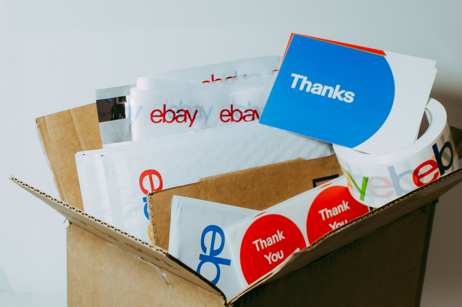 39 Ebay Branded Shipping Supplies STARTER KIT Box Envelopes Tape Tissue Postcard