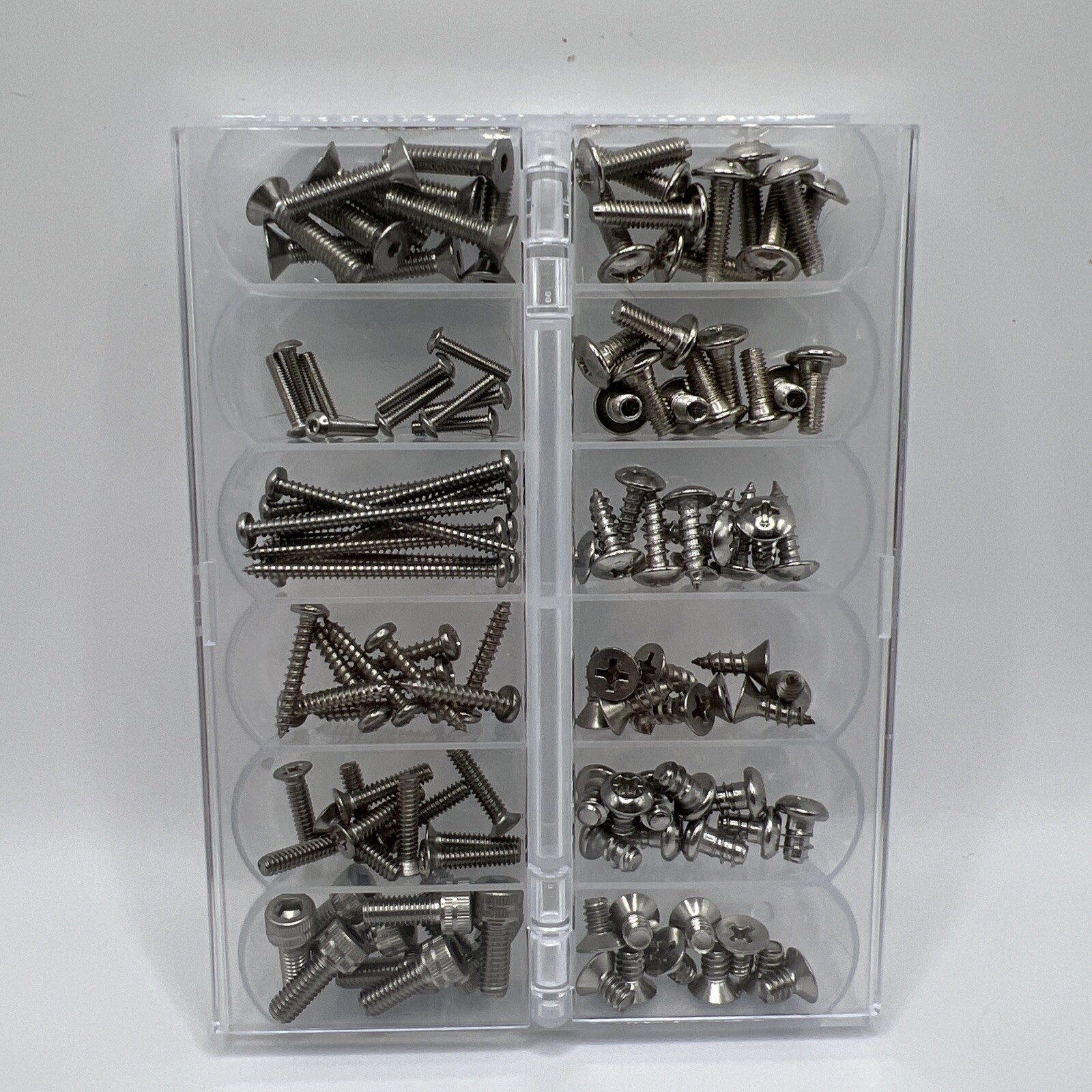 Assorted Small Stainless Steel Screws 120 Pieces High Quality Includes Case