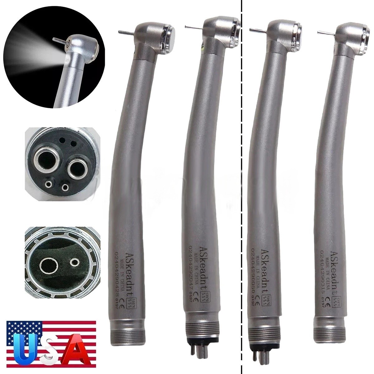 Dental (LED Optic E-generator) Denshine Handpiece High Speed Turbine 2/4Hole USA