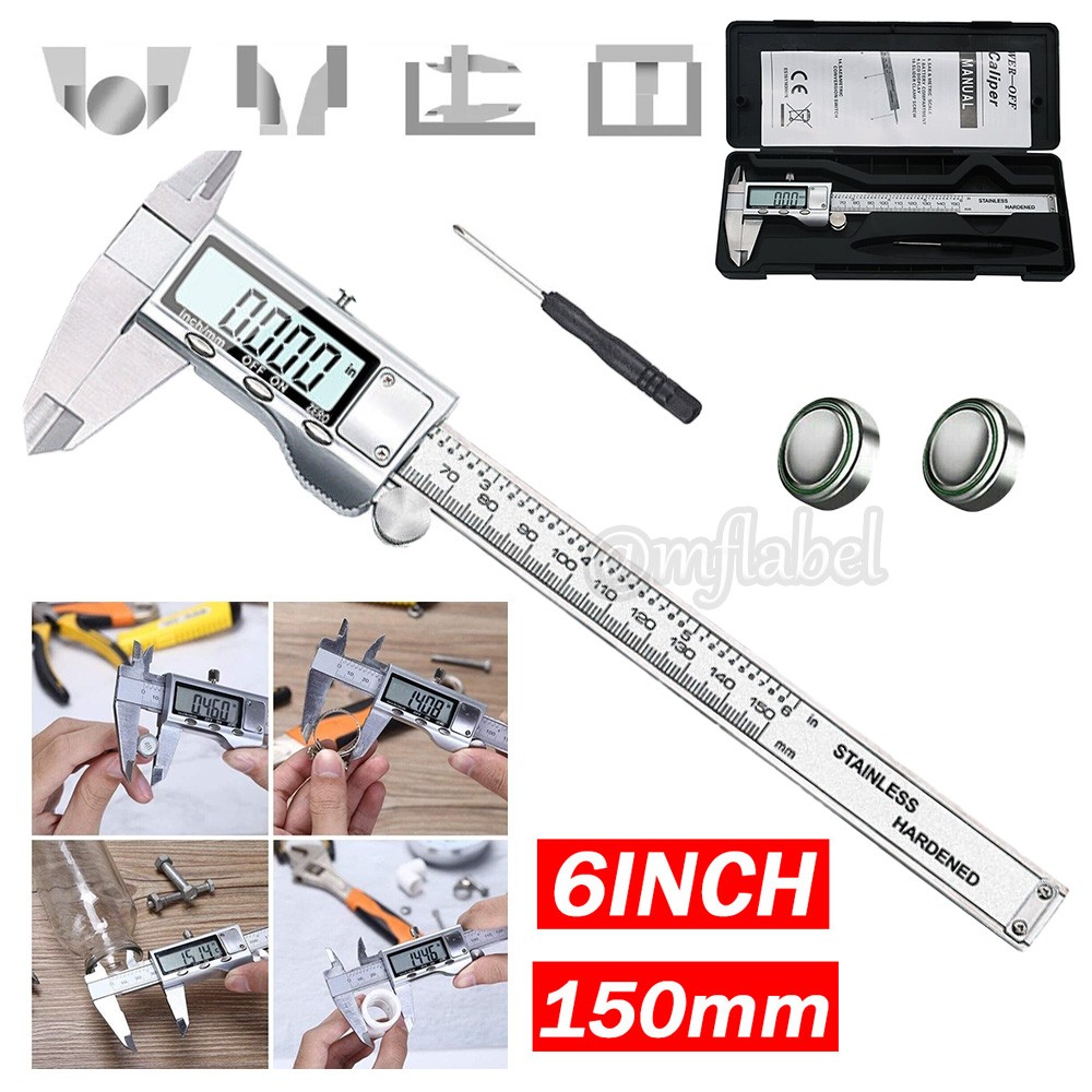 Digital Caliper Micrometer LCD Gauge Vernier Electronic Measuring Tool 6″ 150mm