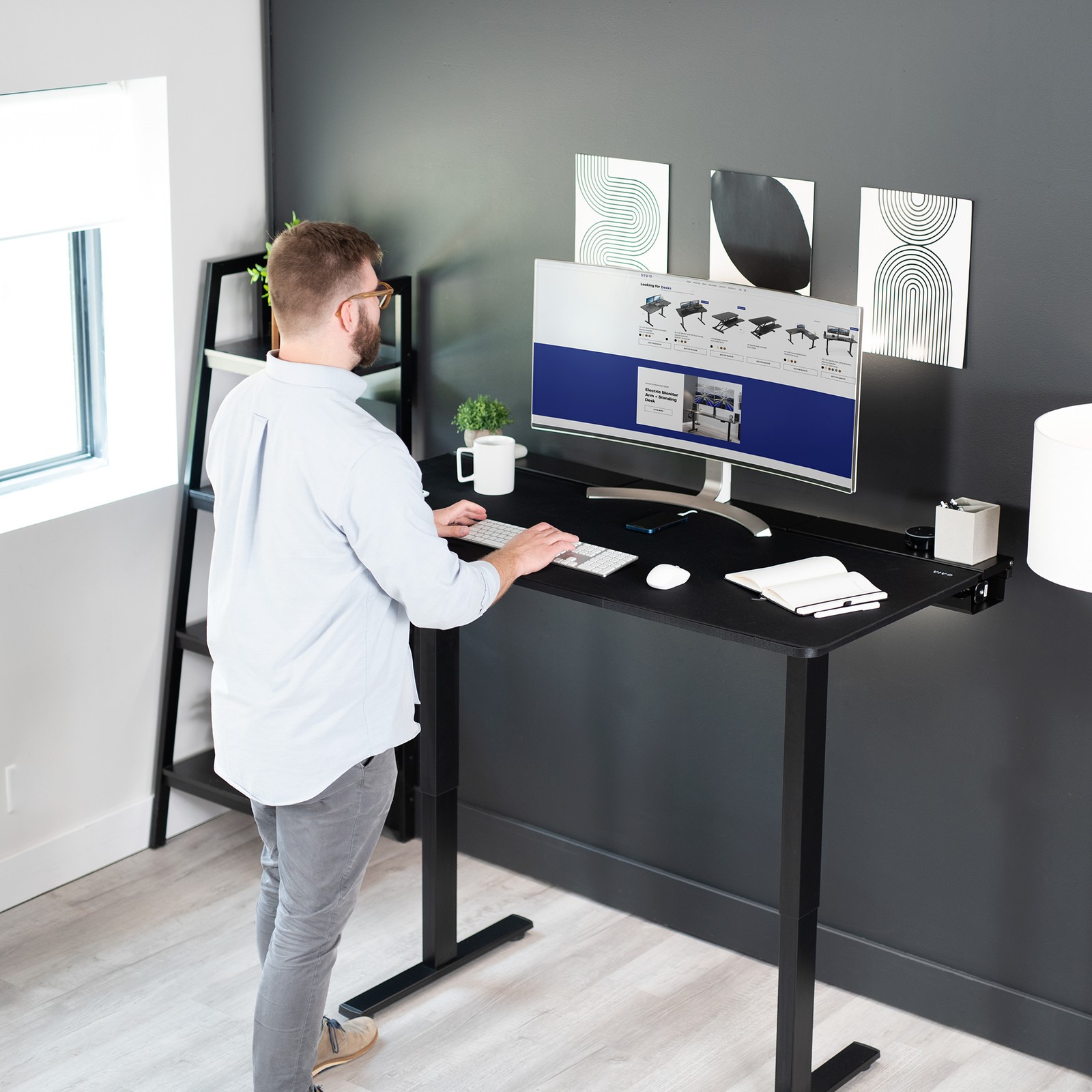 VIVO Black 60″ x 30″ Concealed Cable Table Top w/ Pad for Standing Desk Frames