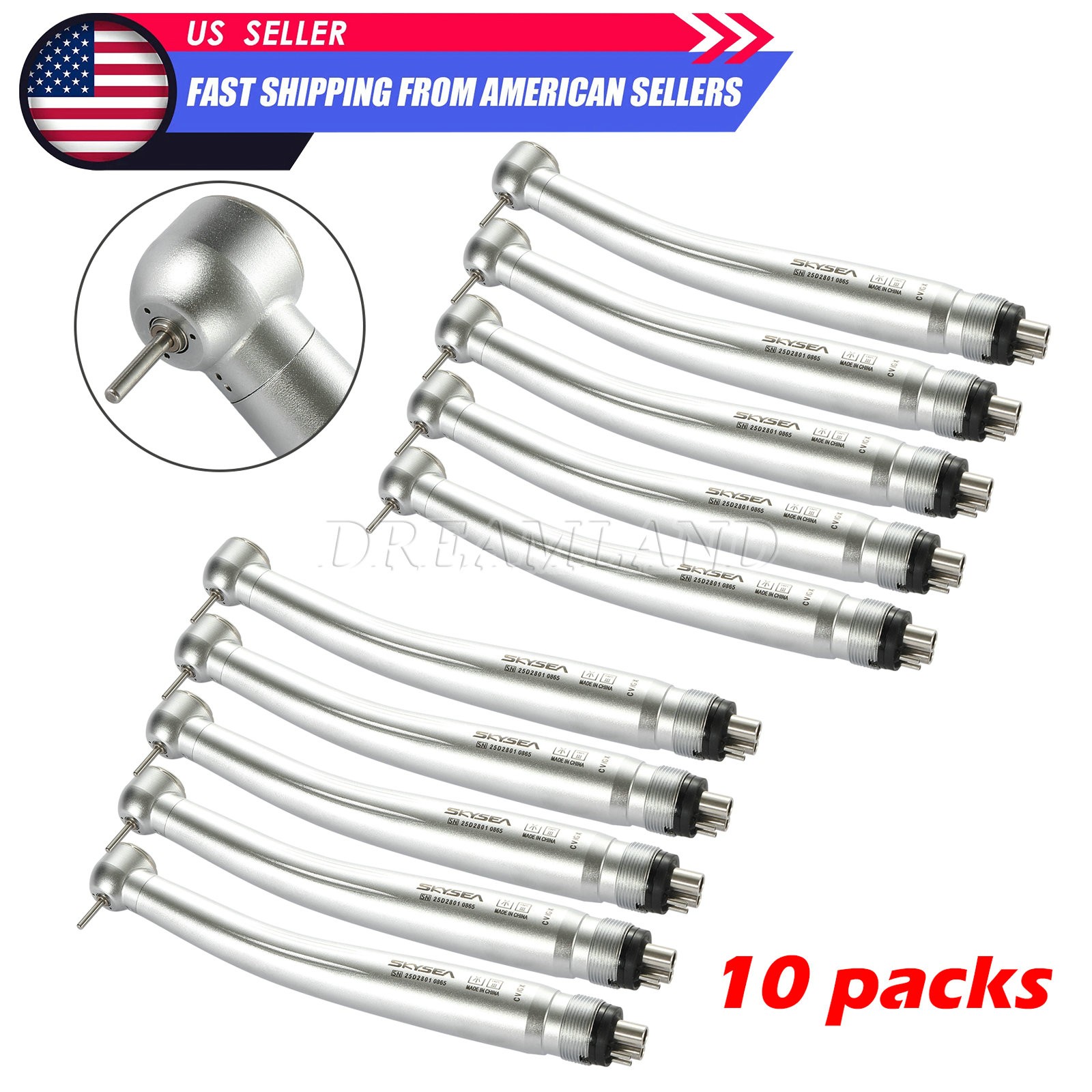 SKYSEA Dental High Speed Handpiece 4 Hole 1-10 PCS USA 1 Year Warranty