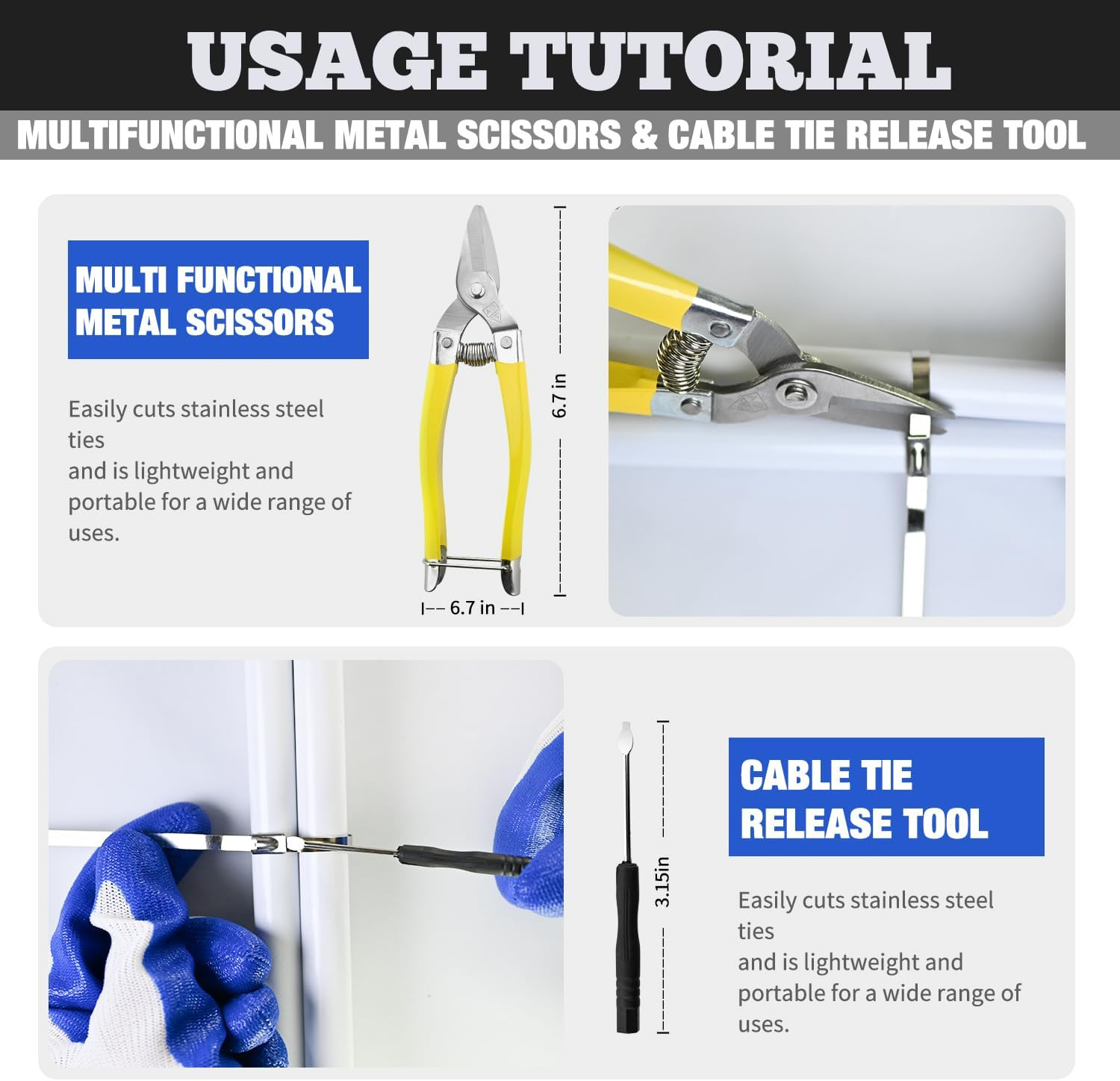 Metal Zip Ties with Stainless Steel Cable Tie Gun, Special Tool for Fastening