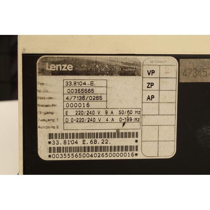 Lenze 33.8104_E (00355565) (inverter) – 6 months warranty!
