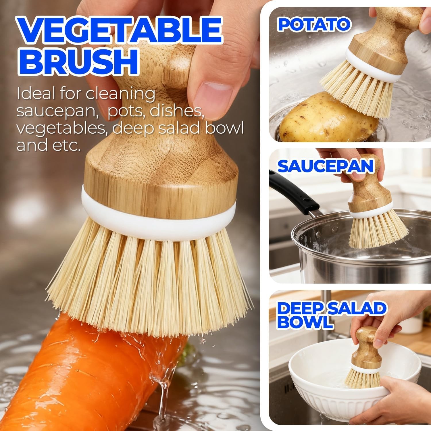 Holikme Yellow 6 Pack Dish Scrub Brush Set Long Handle Multi Cleaning Brushes