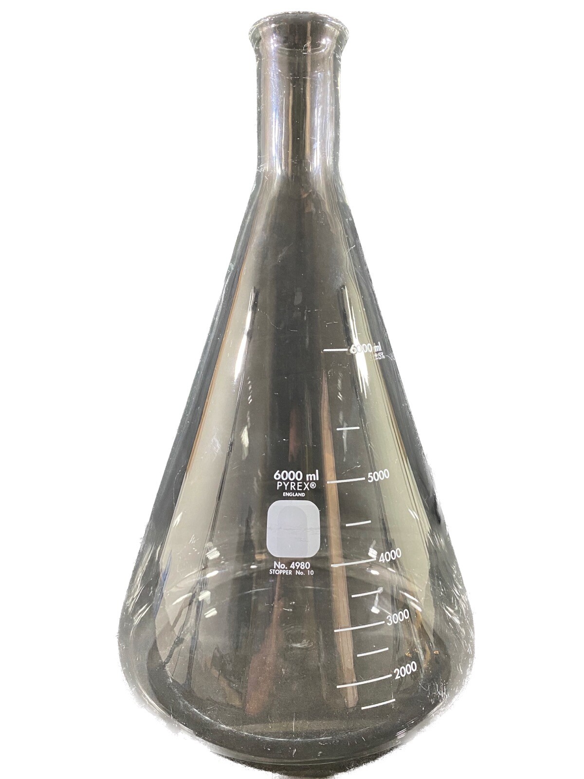 PYREX 6000mL Narrow Mouth Graduated Erlenmeyer Flask With Heavy Duty Rim 4980-6L