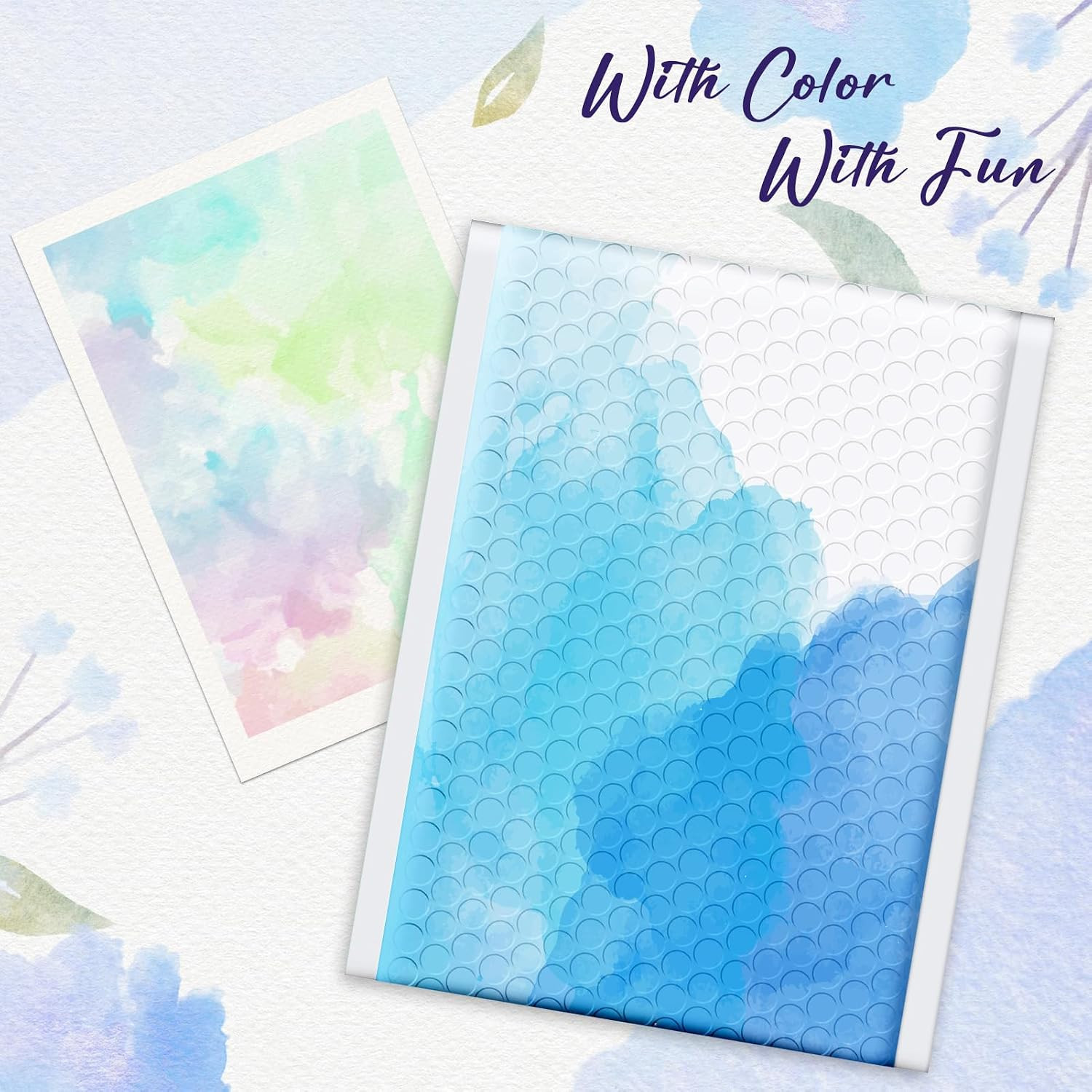 Bubble Mailers 6X10″ Blue Watercolor Small Padded Envelopes 100 Pack Usable Size